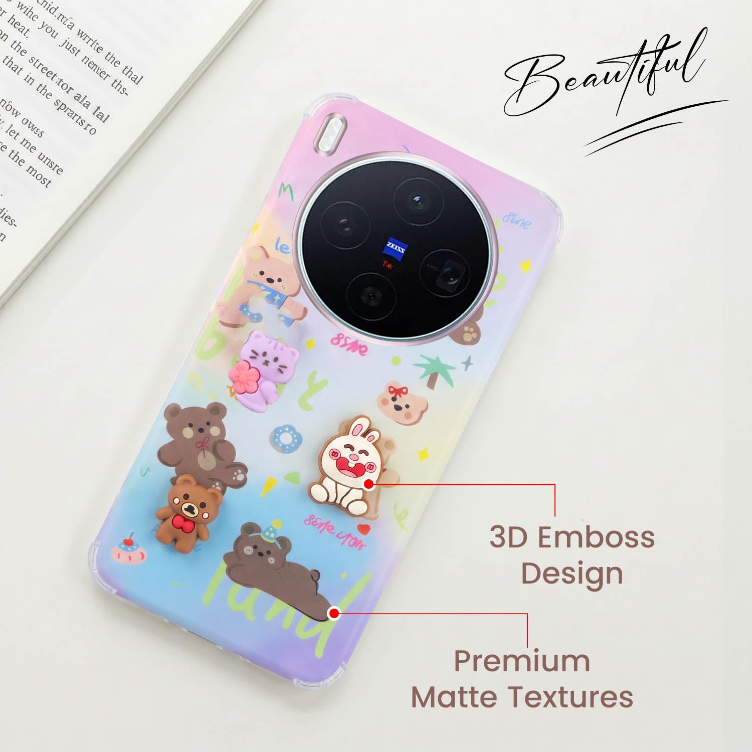 For Vivo X300 5G Back Cover Case (3D Cute Cartoons | Hard Back Side Soft | Matte Premium Finish | HD Printing)