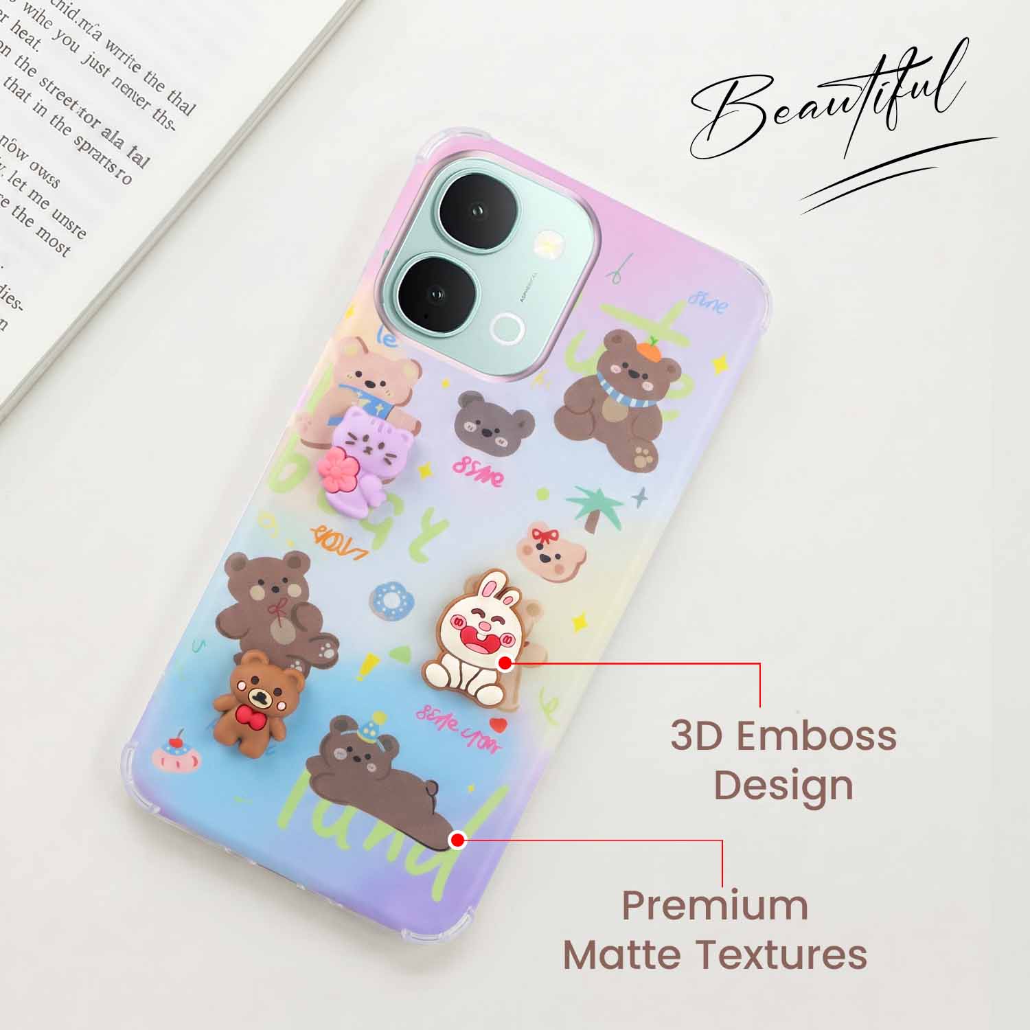 For Vivo iQOO Z11x 5G Back Cover Case (3D Cute Cartoons | Hard Back Side Soft | Matte Premium Finish | HD Printing)
