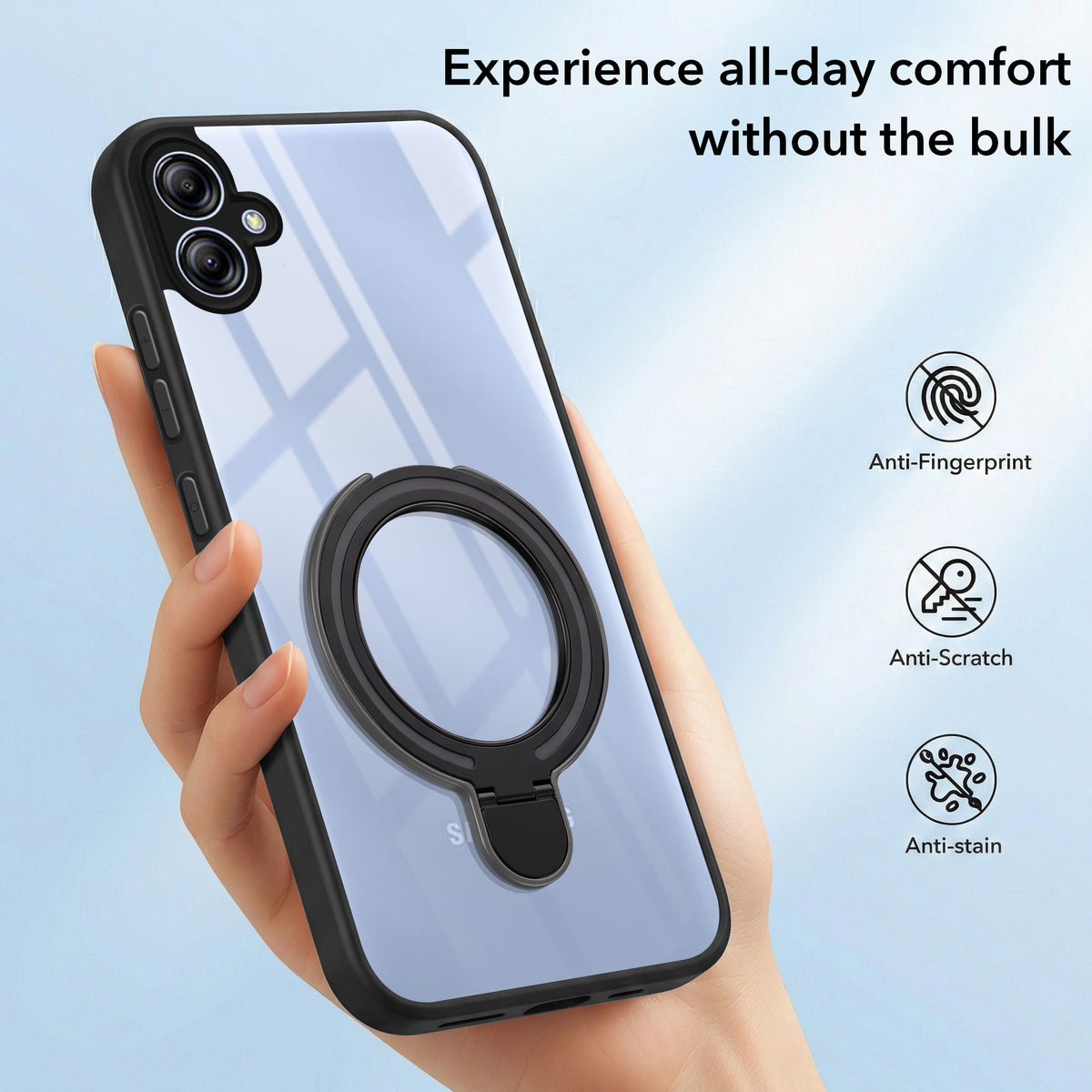 For Samsung Galaxy A04 | A04E Back Cover Case (Kick Stand Ring Holder | Life time Anti Yellow | Camera Protection)