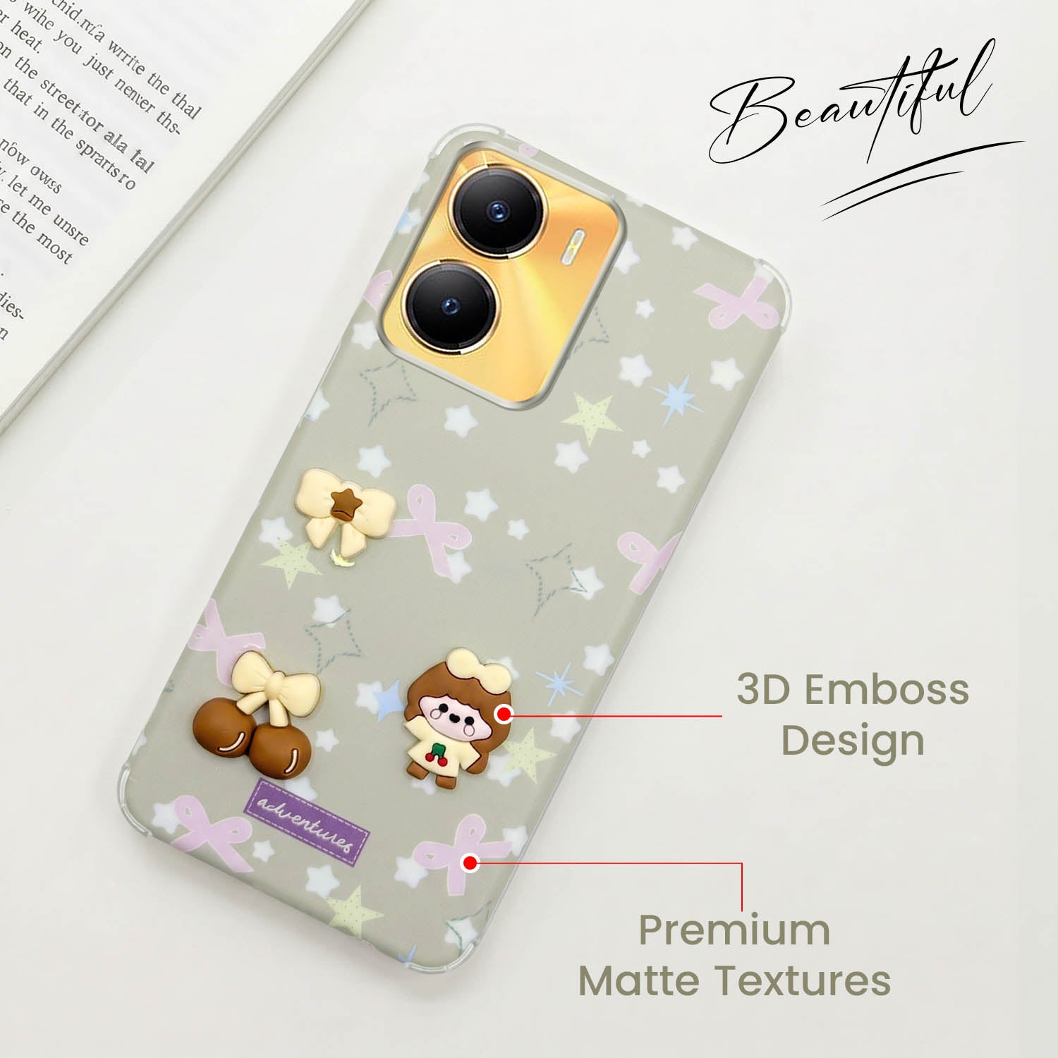For Vivo Y56 5G Back Cover Case (3D Cute Cartoons | Hard Back Side Soft | Matte Premium Finish | HD Printing)