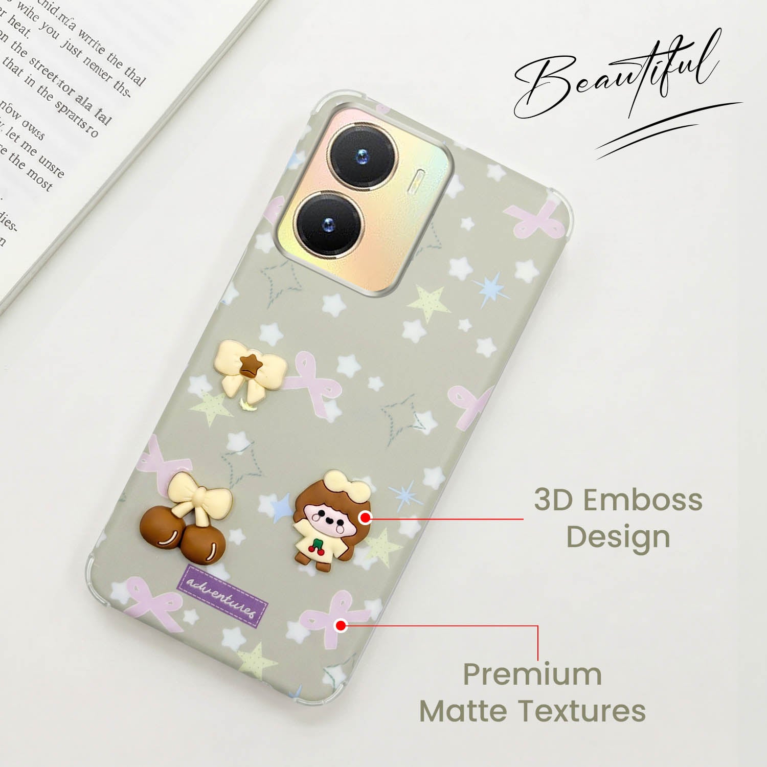 For Vivo T2x Back Cover Case (3D Cute Cartoons | Hard Back Side Soft | Matte Premium Finish | HD Printing)