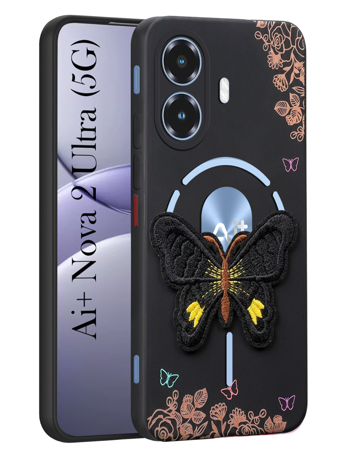 For Ai+ Nova 2 Ultra 5G Back Cover Case (Soft Butterfly Embroidery | Women Teen Girls | Camera Protection| Matte Silicone)