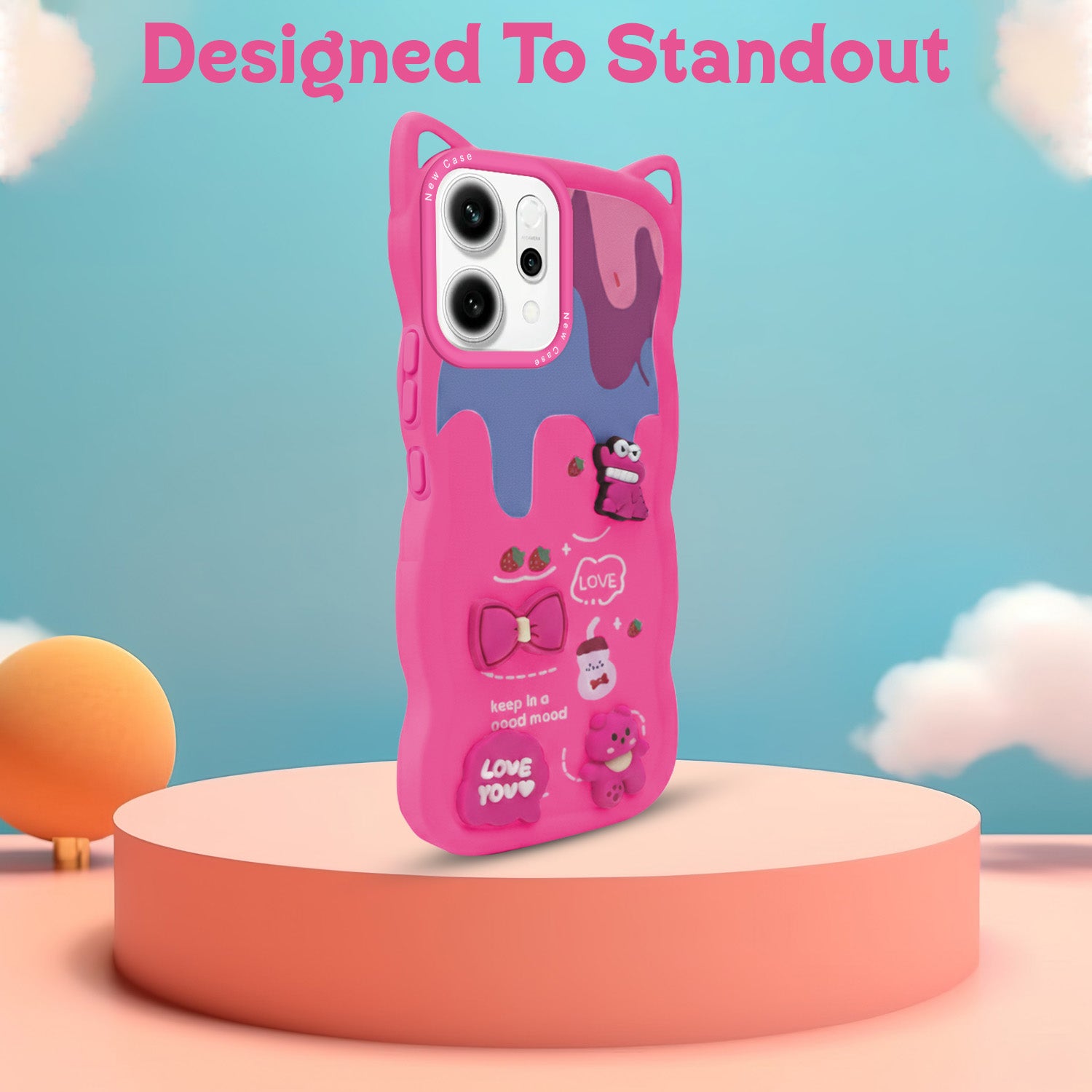 For Oppo Reno14 5G | Oppo Reno 14 5G Back Case Cover Strap (3D embossed Figures | Strap Holder | 360* Soft Cushion with Camera Bump)