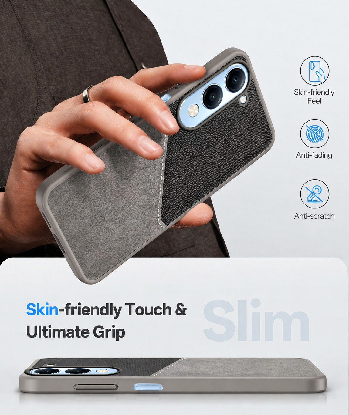 For Vivo iQOO Z10 Lite Back Cover Case (Dual PU Leather Stitch | Professional Minimalist | Soft and Flexible)