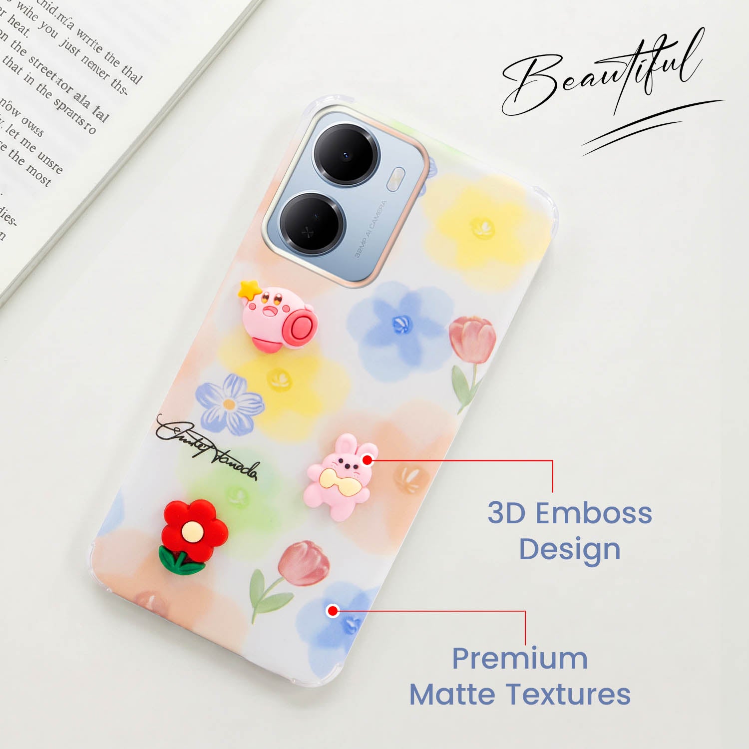 For Redmi 15A 5G Back Cover Case (3D Cute Cartoons | Hard Back Side Soft | Matte Premium Finish | HD Printing)