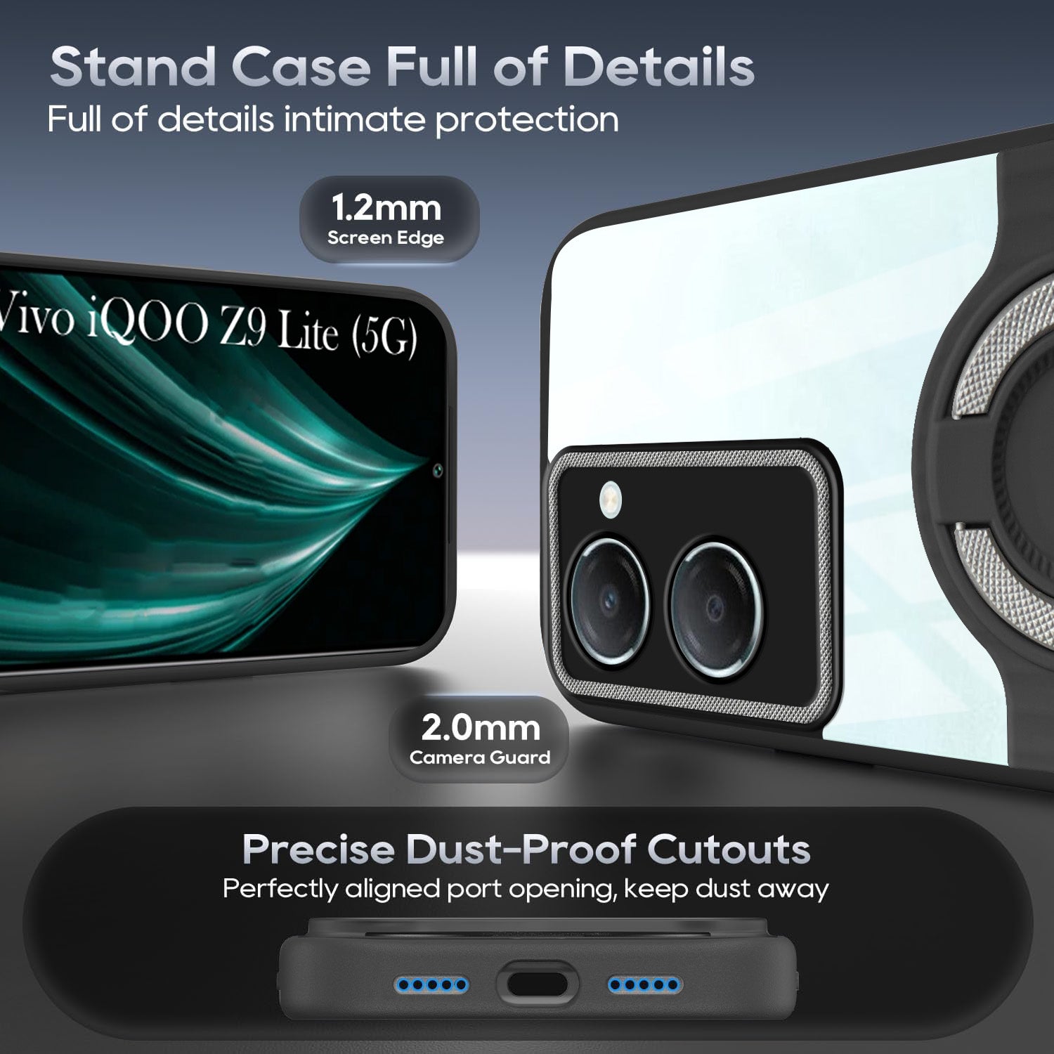 For Vivo iQOO Z9 Lite Back Cover Case with stand (Built-in Ring Holder Kickstand | Lifetime Anti Yellow | Camera Protection)