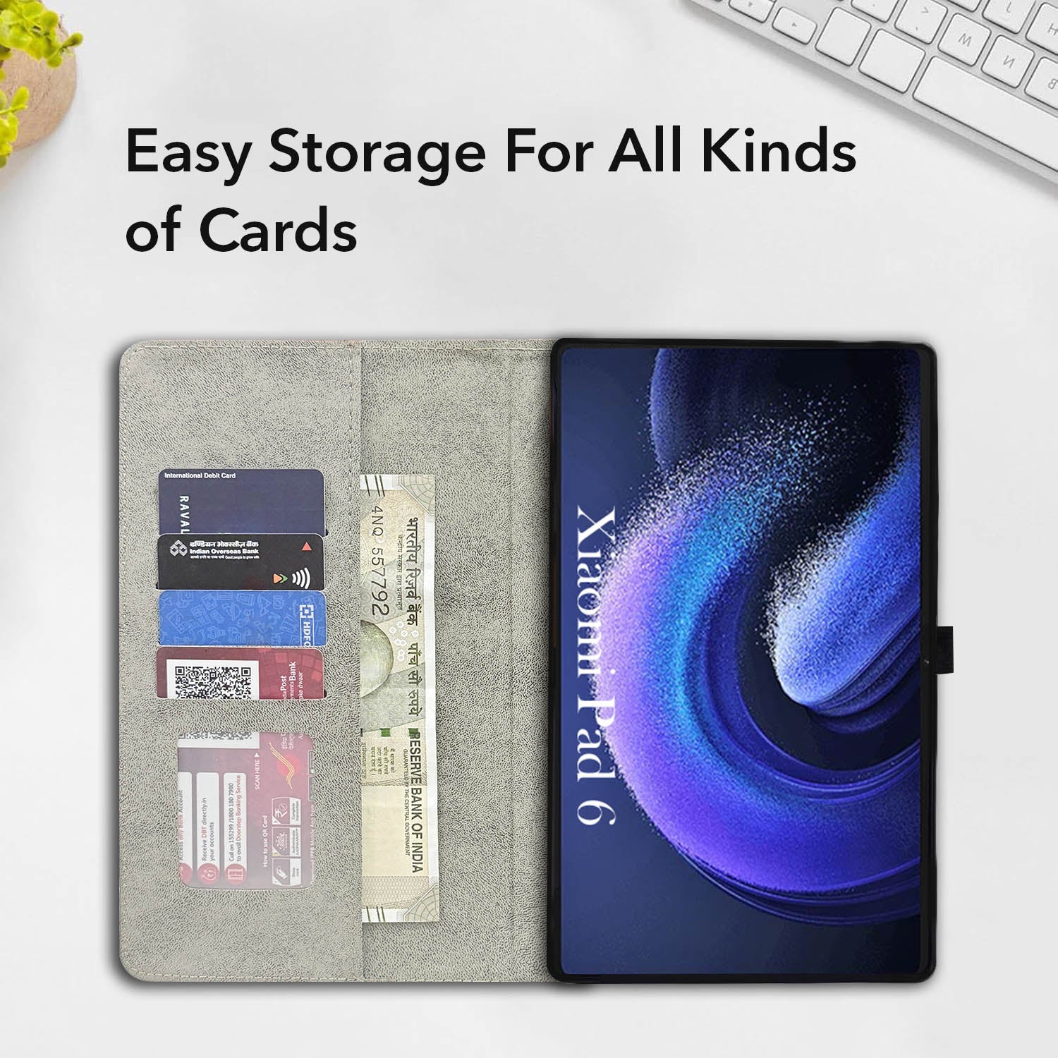 For Xiaomi Pad 6 11 Inch 23043RP34C/23043RP34G/23043RP34I Flip Cover Folio Case(PU Leather | Multi-Angle Smart Stand | Card Storage Slots | Silicone Back Pouch)