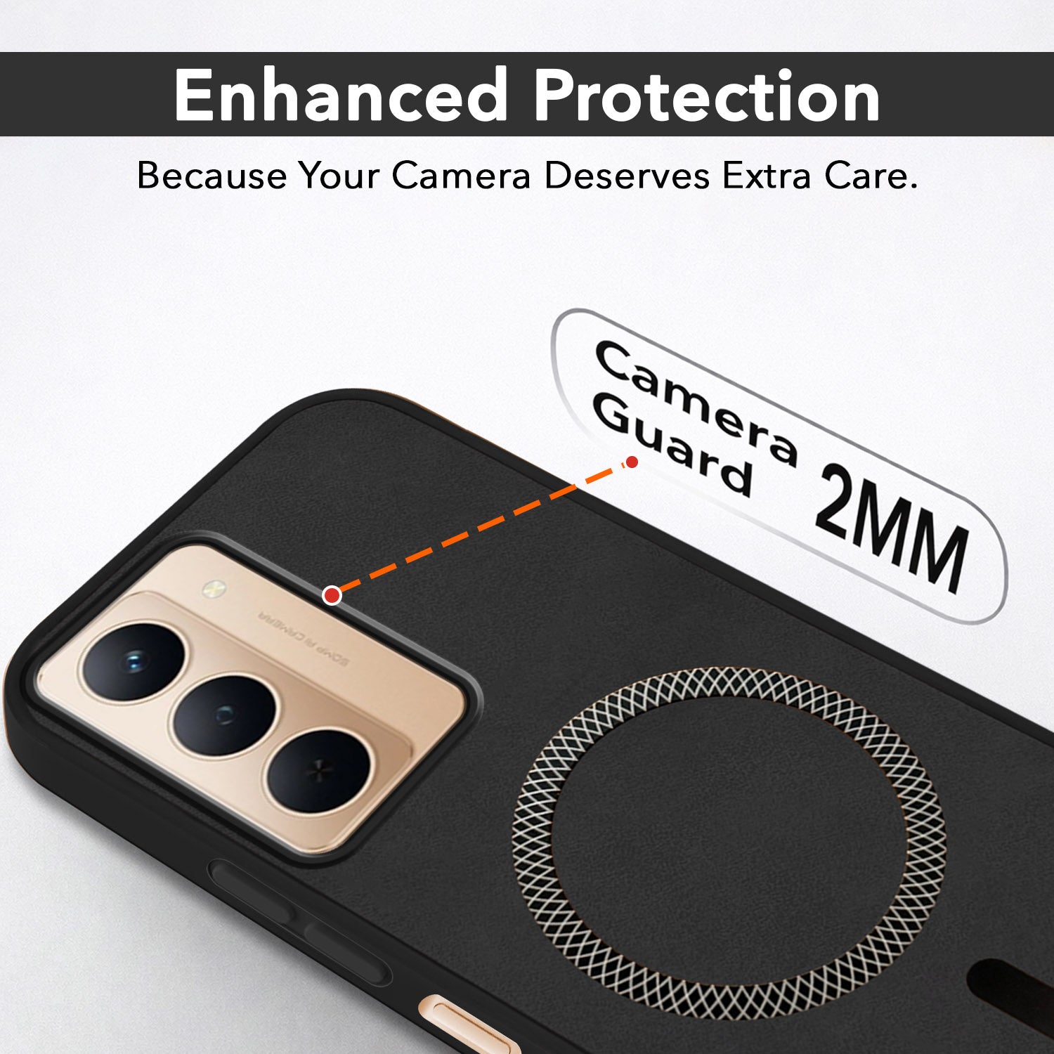 For Realme P3x Back Cover Case Leather Finish (MagSafe Compatible Wireless Charging | Soft Touch | Camera Bump Protection)