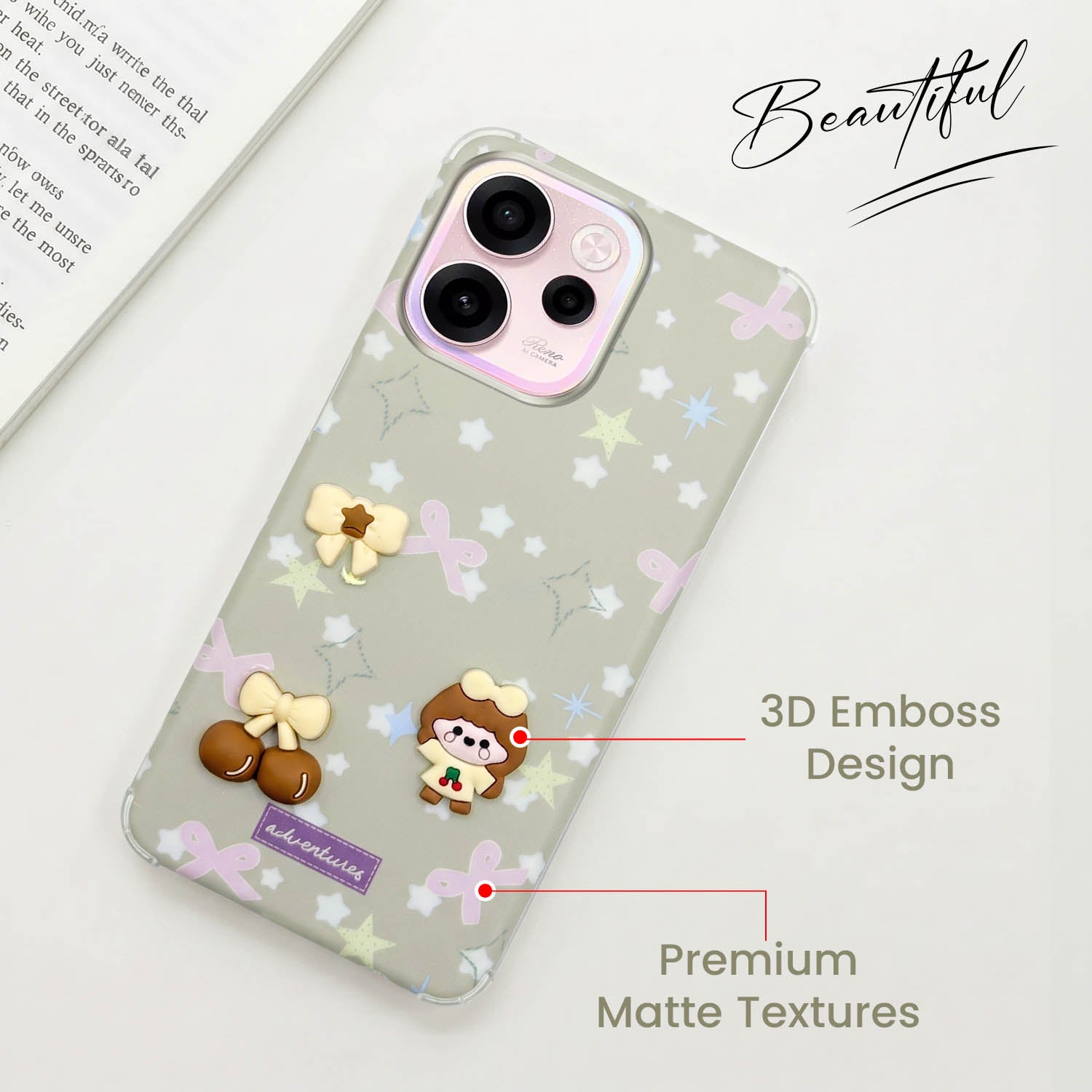 For Oppo Reno 15c Back Cover Case (3D Cute Cartoons | Hard Back Side Soft | Matte Premium Finish | HD Printing)
