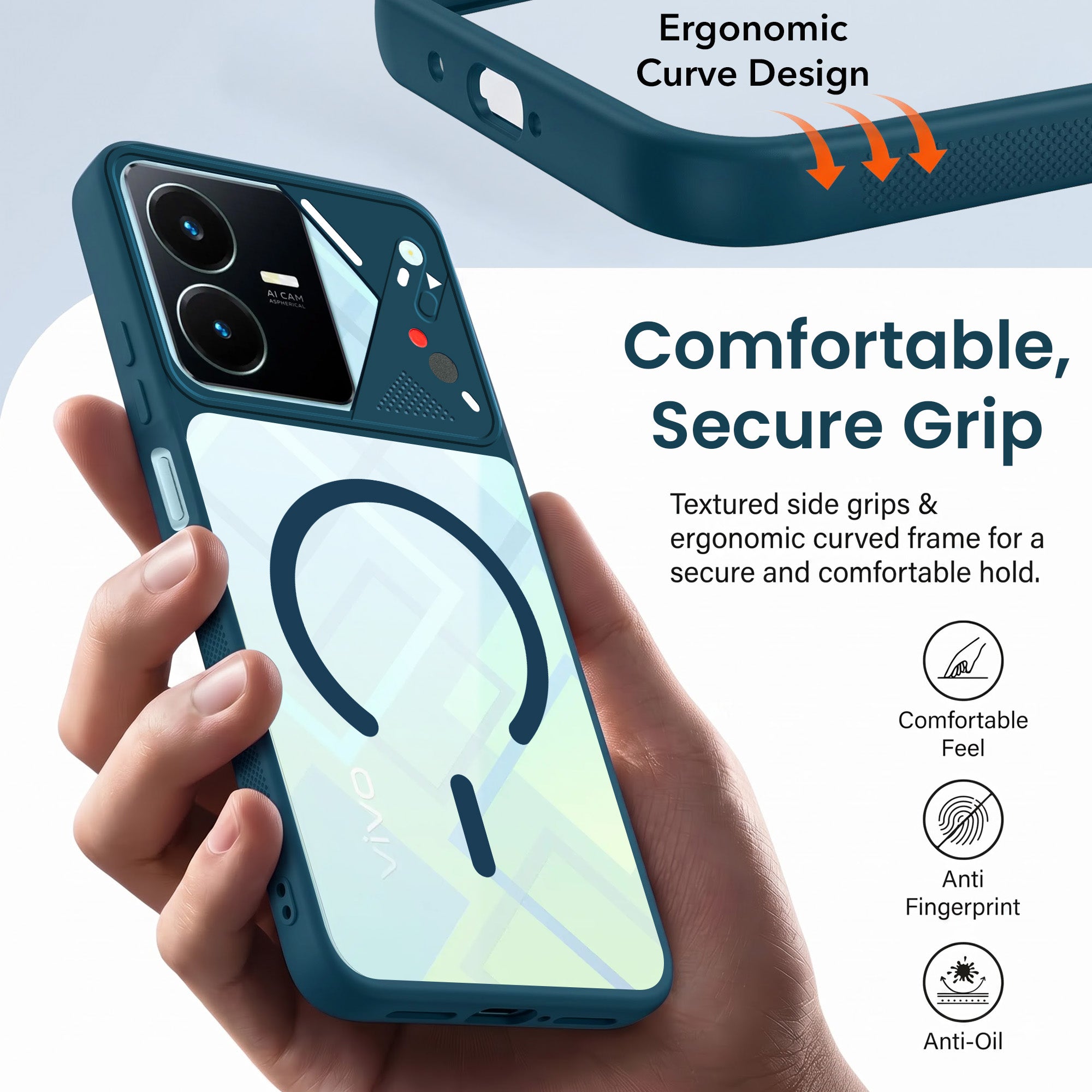 For Vivo Y22 | Vivo Y22s Back Cover Case Lifetime Anti-Yellow Clear (Camera Protection | Side Grip | Wireless MagSafe Compatible)