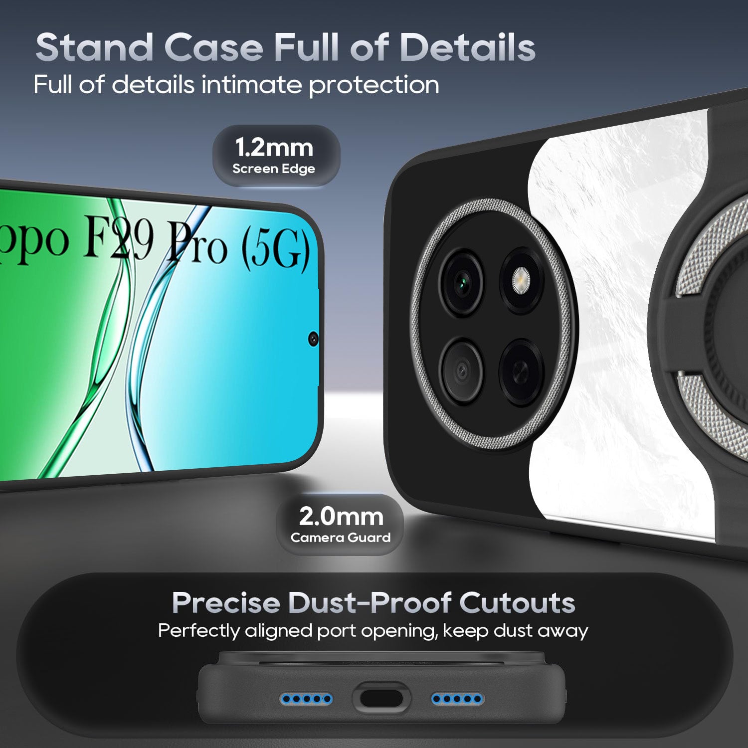 For Oppo F29 Pro Back Cover Case with stand (Built-in Ring Holder Kickstand | Lifetime Anti Yellow | Camera Protection)