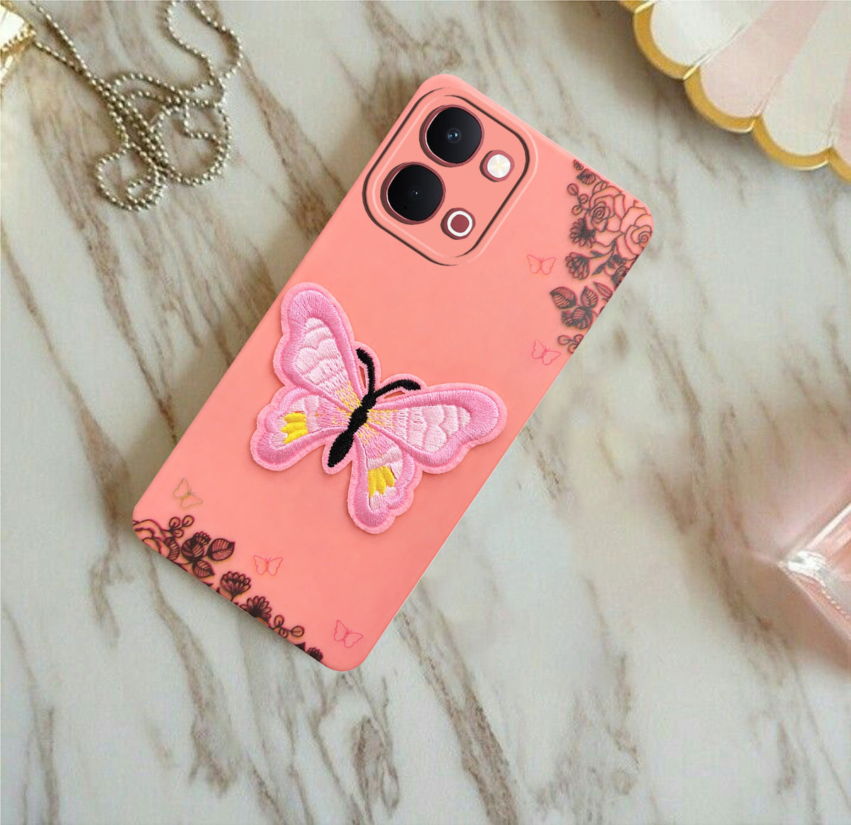 For Vivo Y31T 5G Back Cover Case (Soft Butterfly Embroidery | Women Teen Girls | Camera Protection| Matte Silicone)