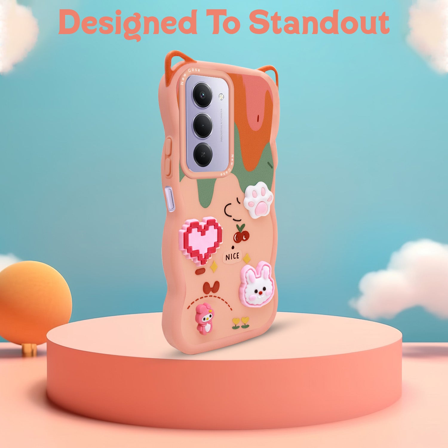 For Redmi 15 Back Case Cover Strap (3D Embossed Figures | Strap Holder | 360* Soft Cushion with Camera Bump)