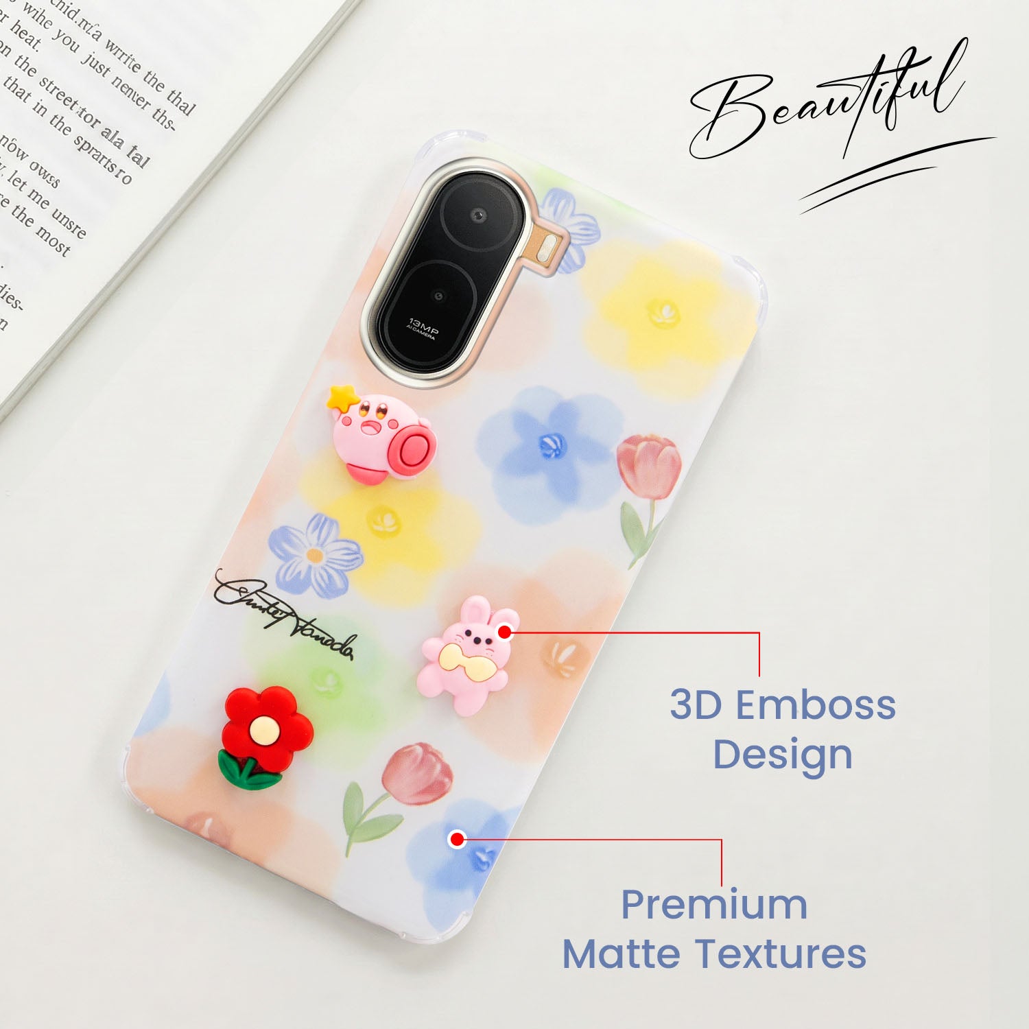 For Redmi A7 Pro 5G Back Cover Case (3D Cute Cartoons | Hard Back Side Soft | Matte Premium Finish | HD Printing)