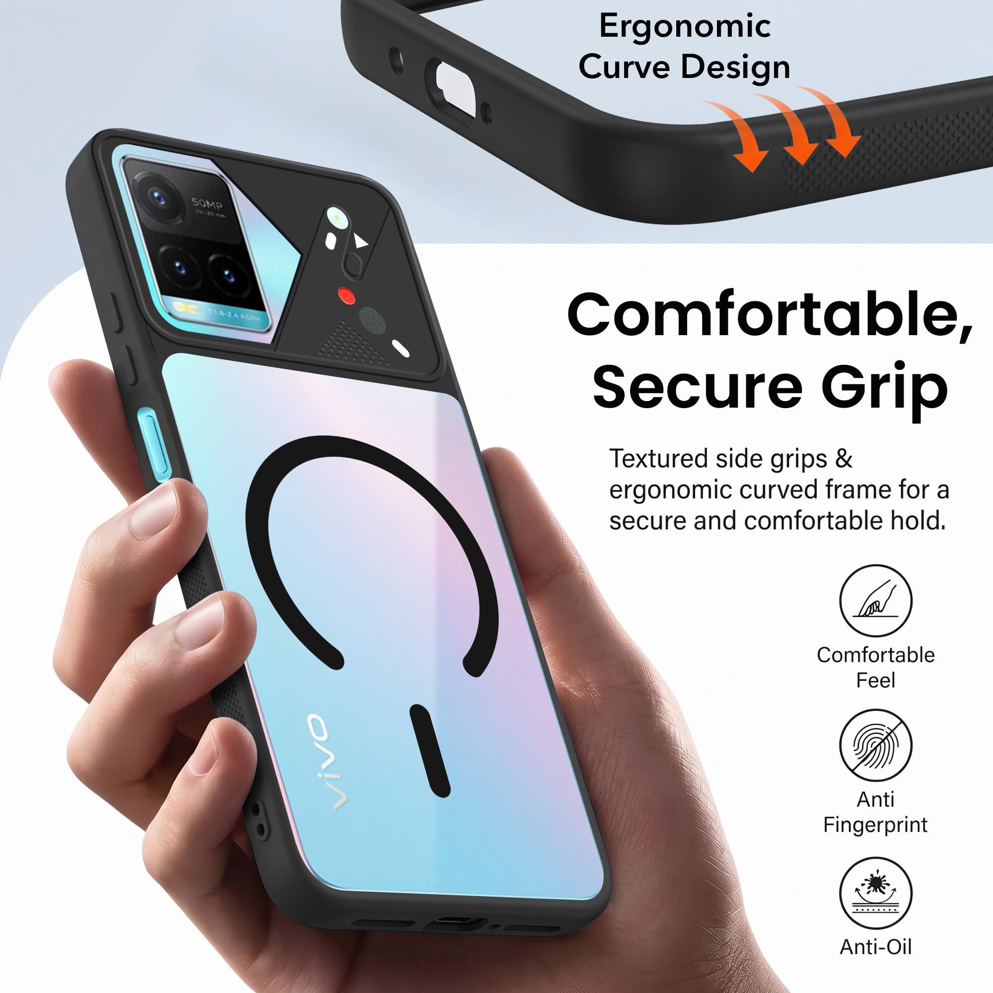 For Vivo Y33T | Vivo Y21T | Vivo Y21s Back Cover Case Lifetime Anti-Yellow Clear (Camera Protection | Side Grip | Wireless MagSafe Compatible)