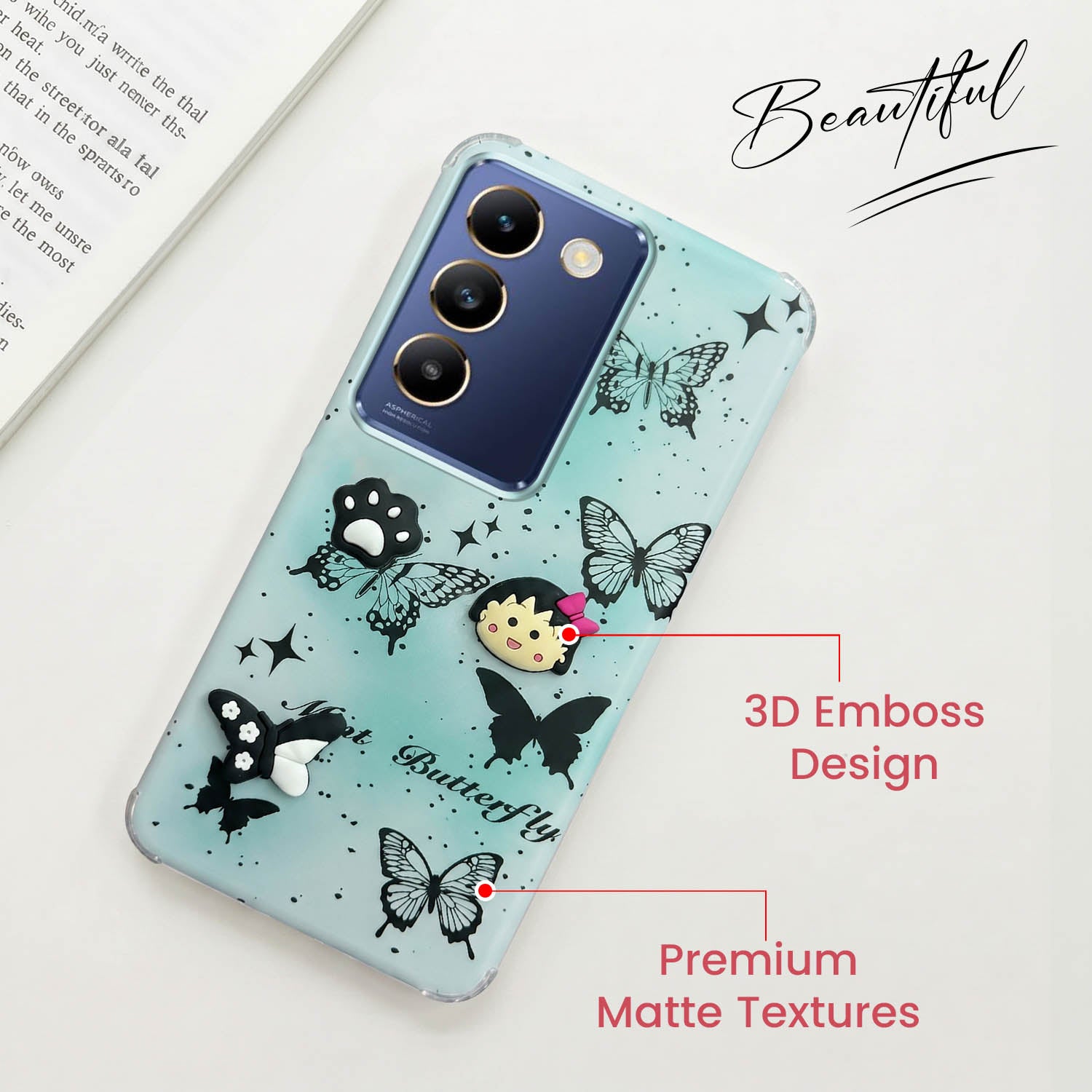 For Vivo T3 5G Back Cover Case (3D Cute Cartoons | Hard Back Side Soft | Matte Premium Finish | HD Printing)