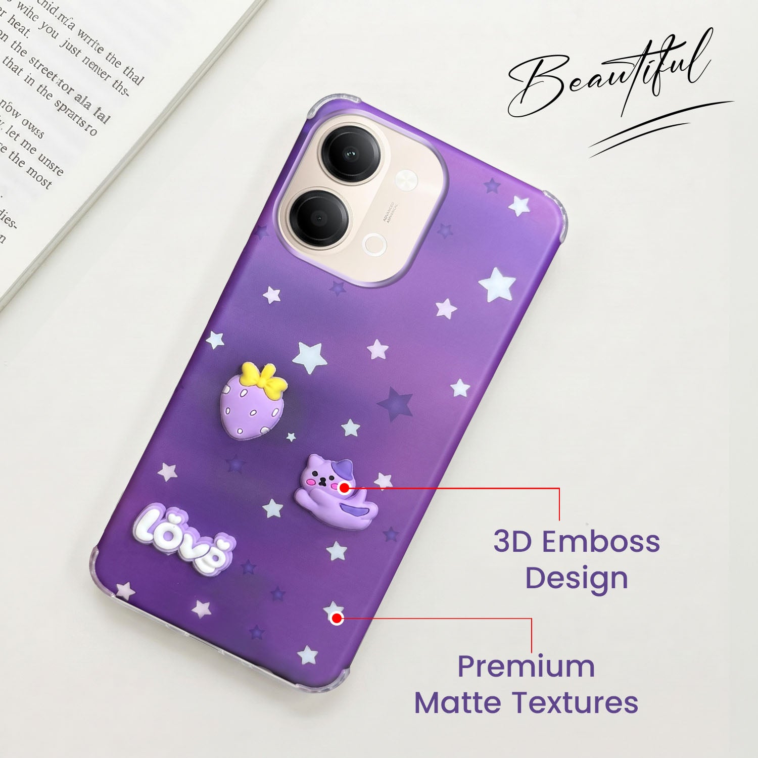 For Vivo Y05 4G Back Cover Case (3D Cute Cartoons | Hard Back Side Soft | Matte Premium Finish | HD Printing)