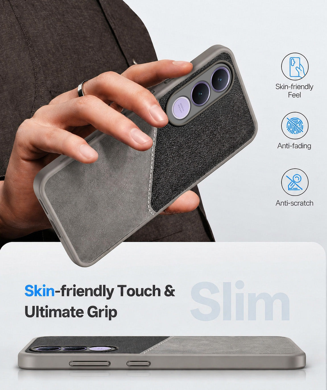 For Vivo V70 FE 5G Back Cover Case (Dual PU Leather Stitch | Professional Minimalist | Soft and Flexible)