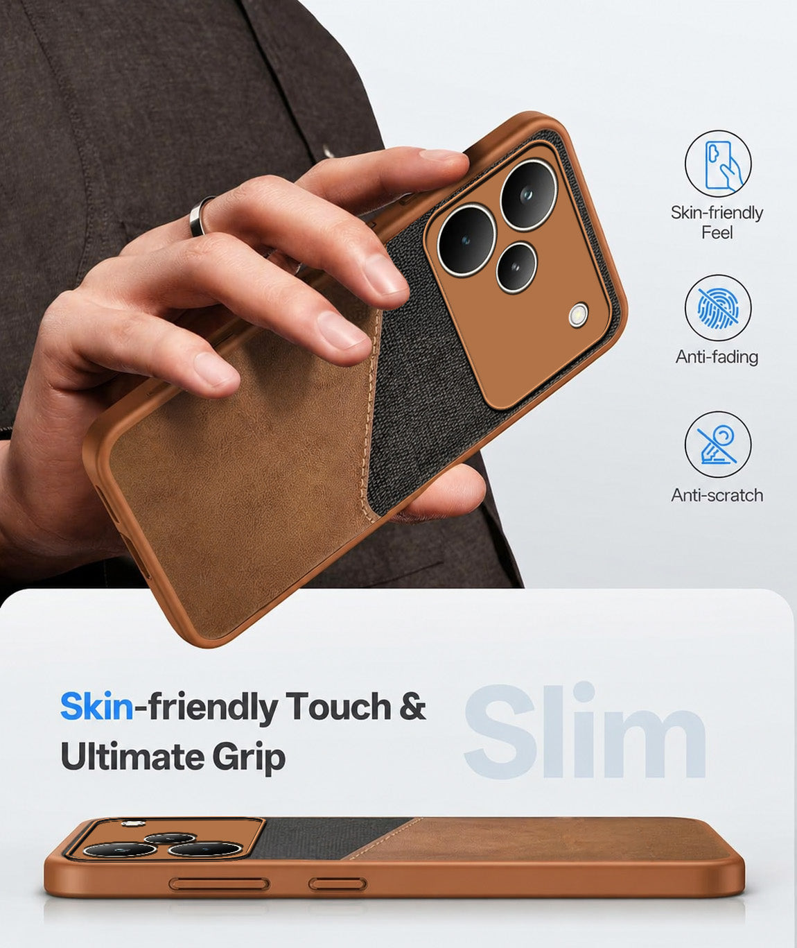 For Realme P4 Pro Back Cover Case (Dual PU Leather Stitch | Professional Minimalist | Soft and Flexible)