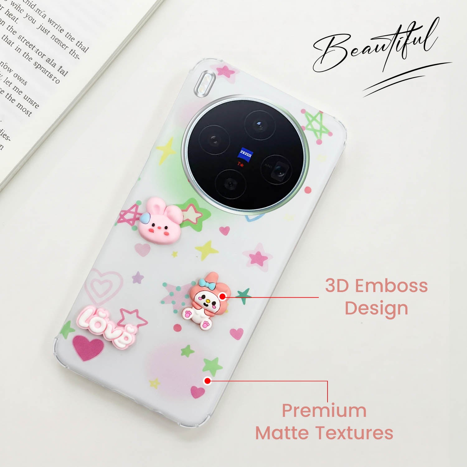 For Vivo X300 5G Back Cover Case (3D Cute Cartoons | Hard Back Side Soft | Matte Premium Finish | HD Printing)