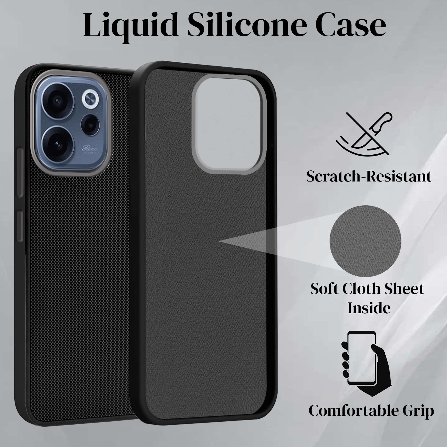 For Oppo Reno 15c Back Cover Case Rubberised (Textured Grip Design | Micro-Fiber Cloth Inside | Slim and Light Weight | Soft Touch and Feel)