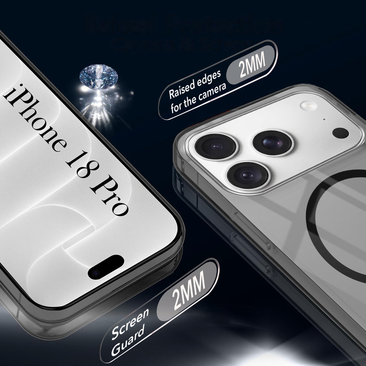 For Apple iPhone 18 Pro Back Cover Case Crystal Anti Yellow (MagSafe Wireless Charging Support |Camera Protection Bump)