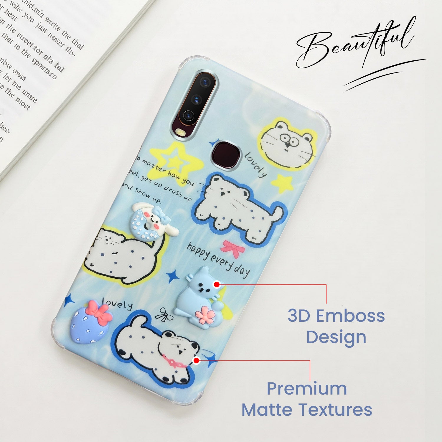 For Vivo Y12 | Y15 | Y17 Back Cover Case (3D Cute Cartoons | Hard Back Side Soft | Matte Premium Finish | HD Printing)