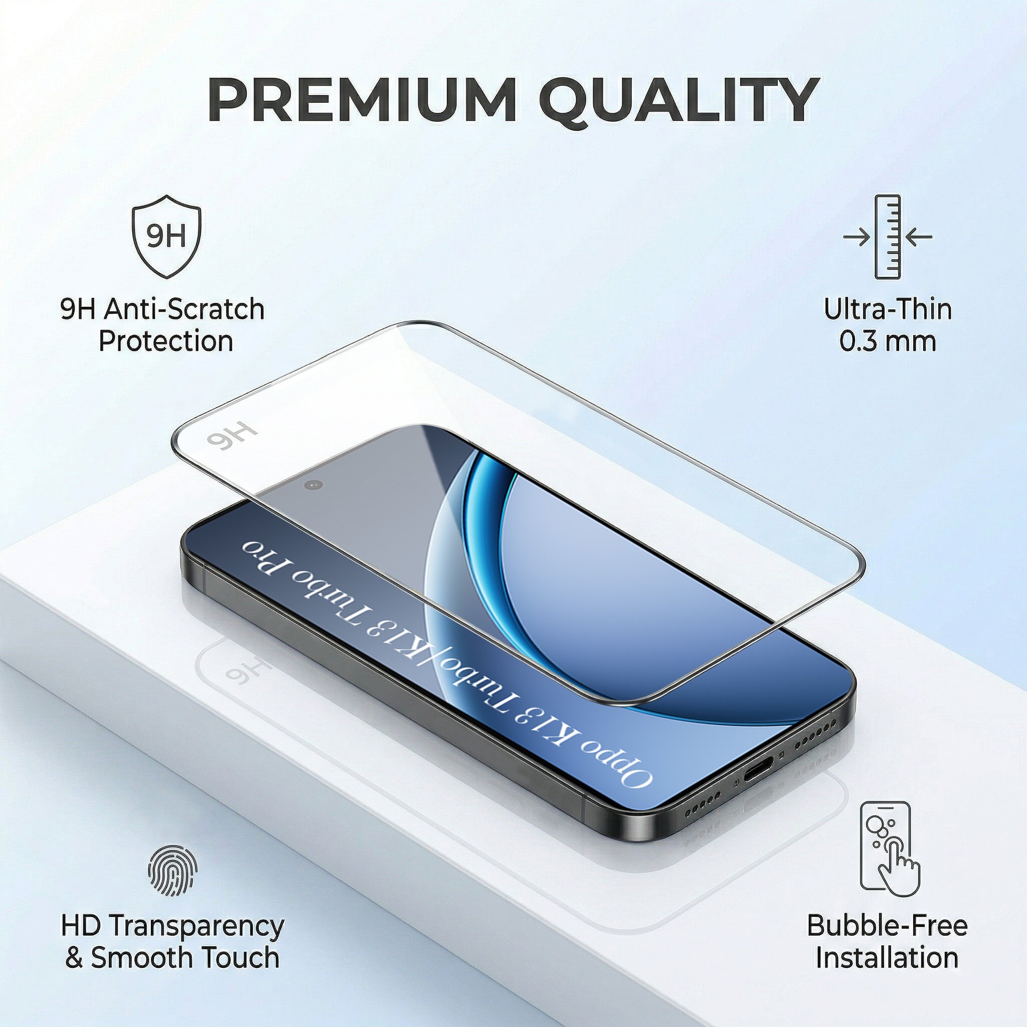 For Oppo K13 Turbo | Oppo K13 Turbo Pro Combo with Back Cover and 9H Tempered Glass (Lifetime Anti-Yellow | Crystal Clear Shockproof | Oleophobic Coating Screen Glass)