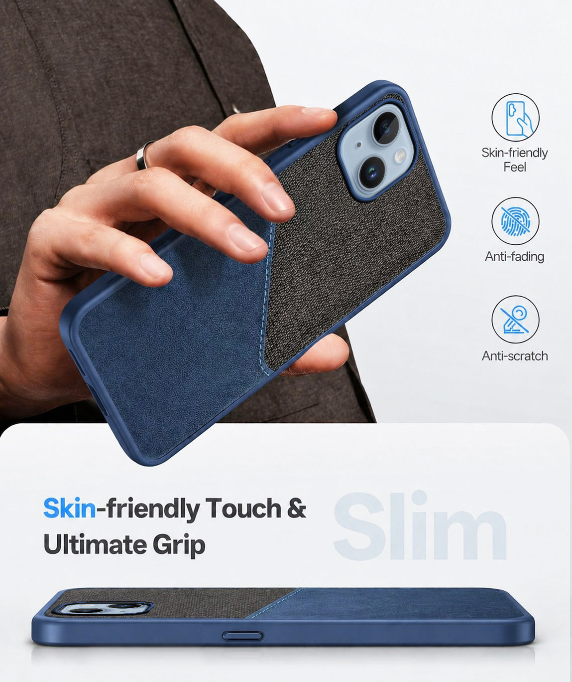 For Apple iPhone 14 Plus Back Cover Case (Dual PU Leather Stitch | Professional Minimalist | Soft and Flexible)