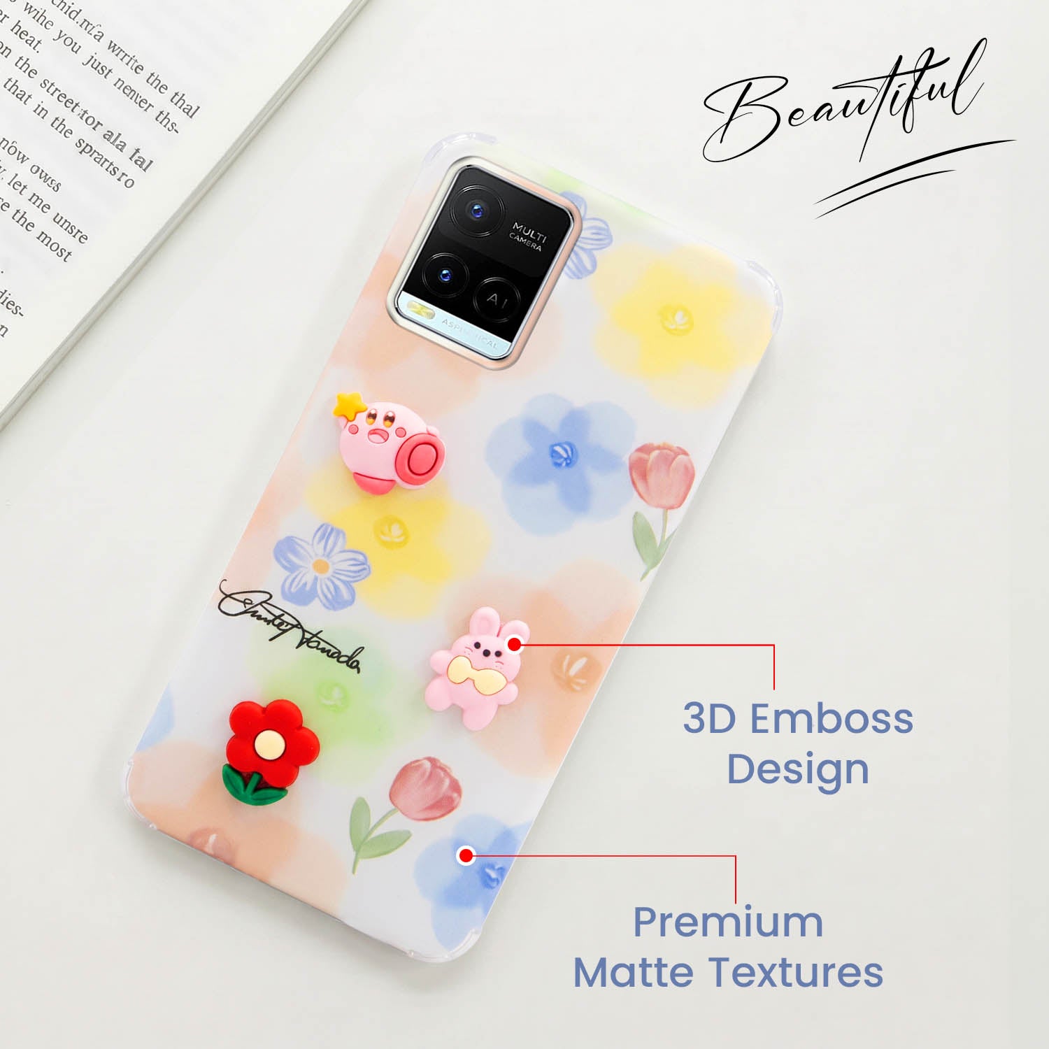 For Vivo Y21e | Vivo Y21A | Vivo Y32 Back Cover Case (3D Cute Cartoons | Hard Back Side Soft | Matte Premium Finish | HD Printing)