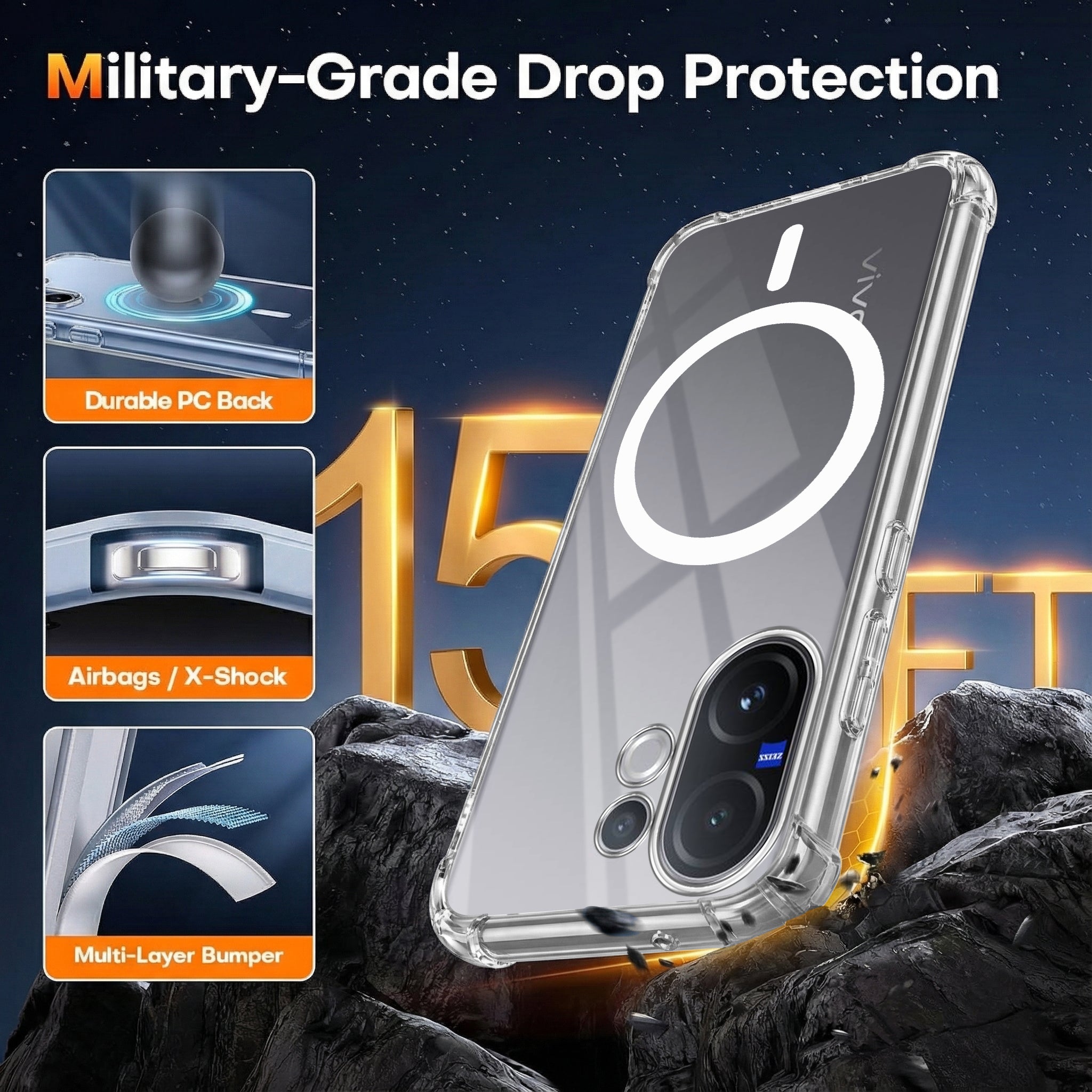 For Vivo V60 | Vivo T4 Pro Back Cover Shockproof Crystal-Clear (Magsafe Wireless Support | Drop & Camera Protection | Hard Polycarbonate)