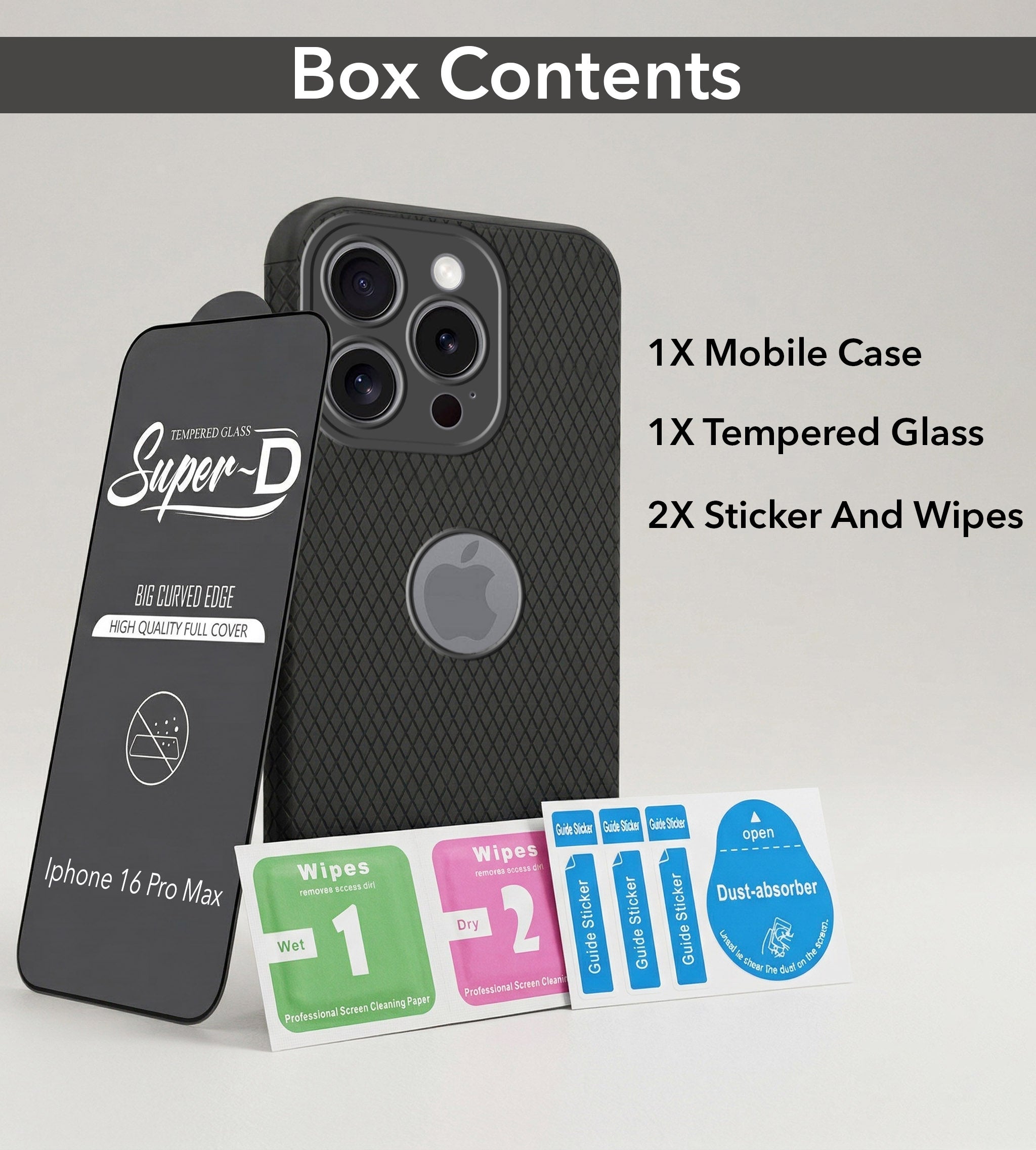 For Apple iPhone 16 Pro Max Combo with Back Cover and 9H Tempered Glass (Liquid Silicone | Camera Protection | Oleophobic Coating Screen Glass)