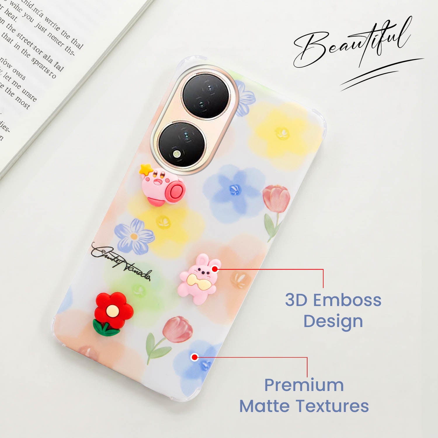 For Vivo Y100 Back Cover Case (3D Cute Cartoons | Hard Back Side Soft | Matte Premium Finish | HD Printing)