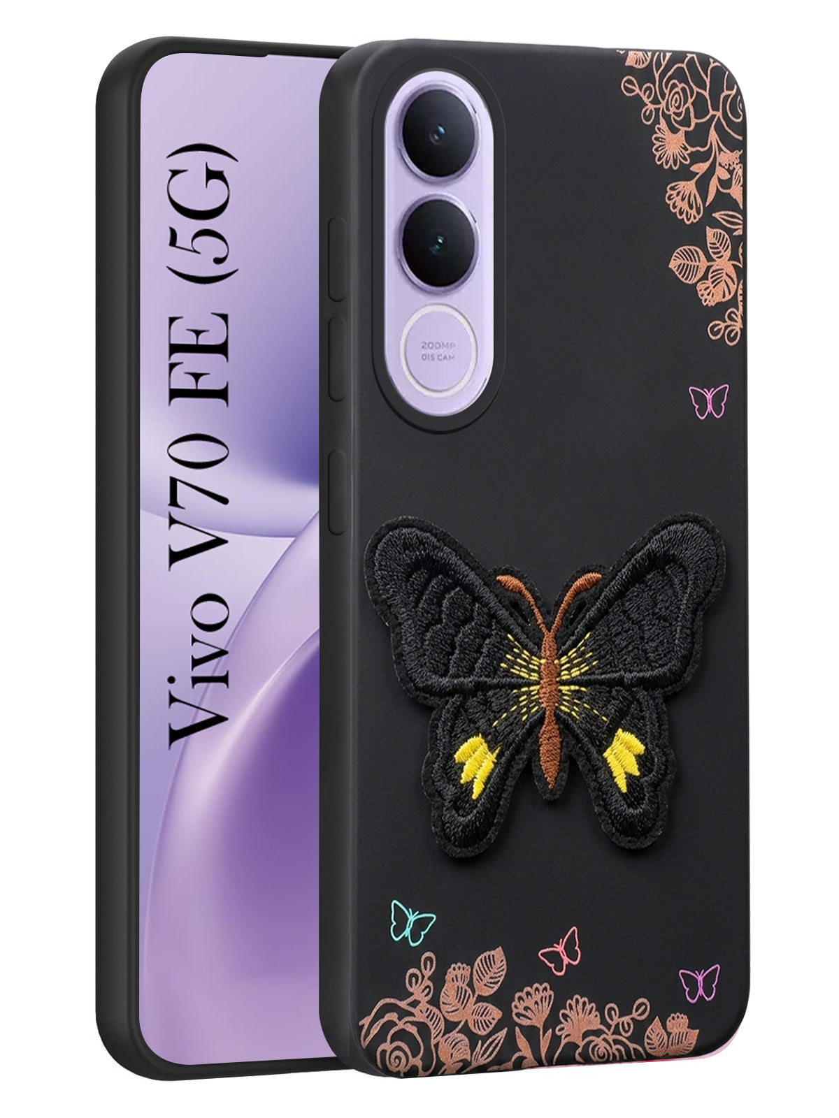 For Vivo V70 FE 5G Back Cover Case (Soft Butterfly Embroidery | Women Teen Girls | Camera Protection| Matte Silicone)