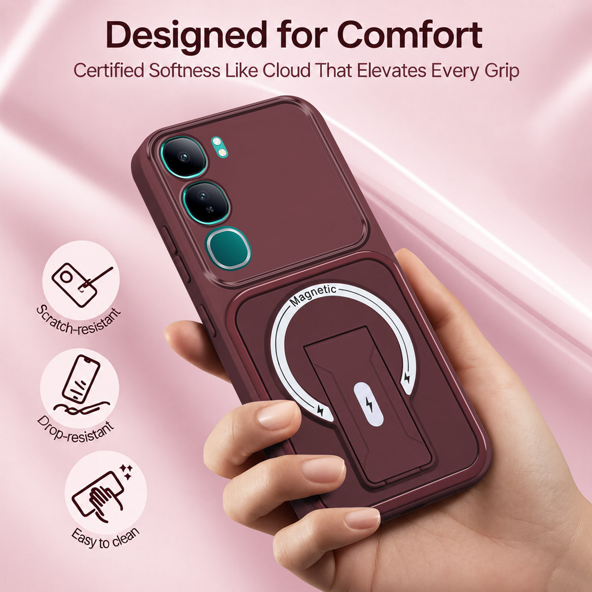 For Vivo Y300 Back Case Cover Metallic (Hybrid Armor Kickstand | MagSafe Compatible | Camera Protection Shockproof)
