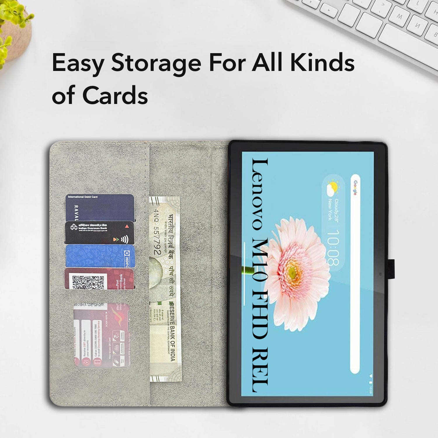 For Flip Cover Folio Case  Lenovo M10 FHD REL (TB-X605FC, TB-X605LC, ZA4Y0079IN, TB-X605M, TB-X605L) 12 Inch  (PU Leather | Multi-Angle Smart Stand | Card Storage Slots | Silicone Back Pouch)