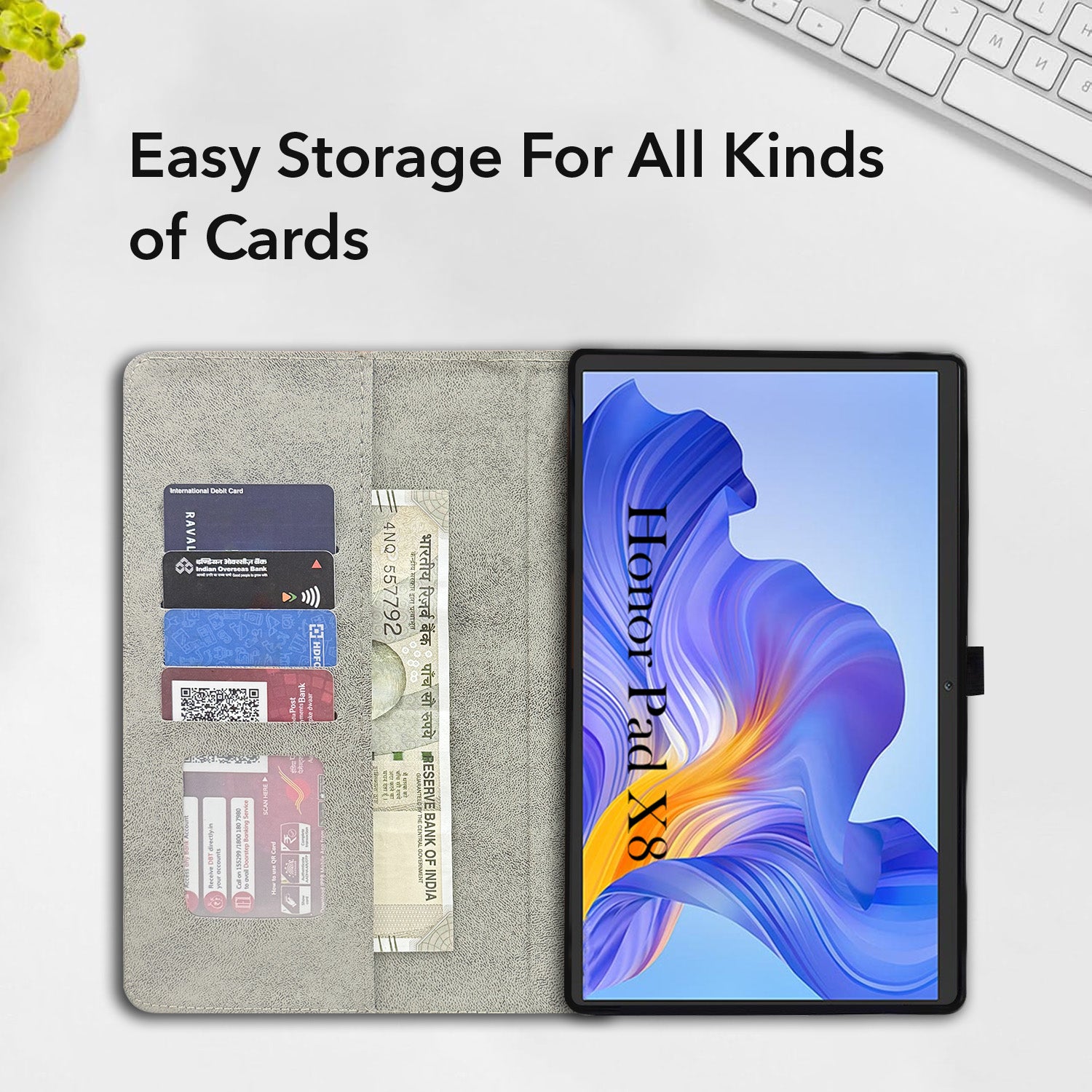 For Flip Cover Folio Case Honor Pad X8 10 Inch AGM3-W09HN (PU Leather | Multi-Angle Smart Stand | Card Storage Slots | Silicone Back Pouch)