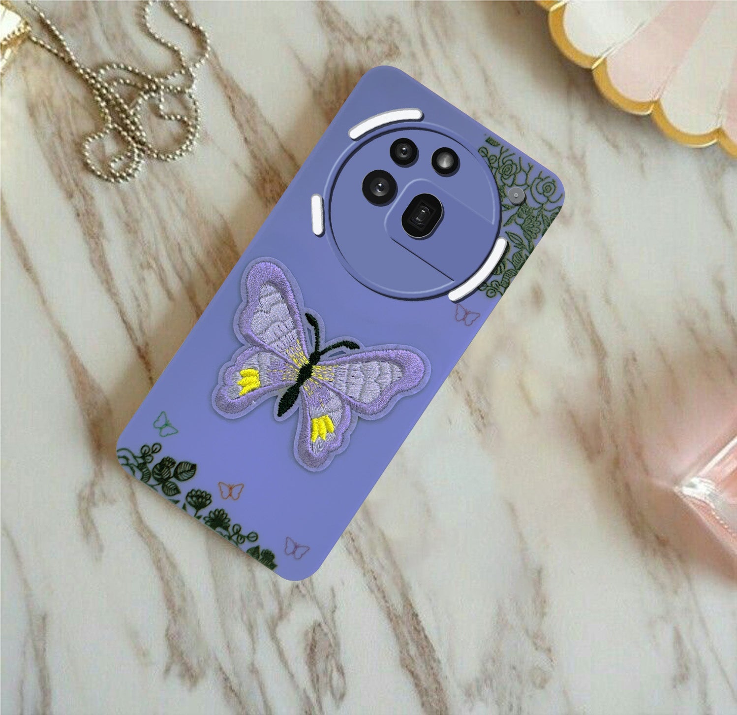 For Nothing Phone 3A Pro 5G Back Cover Case (Soft Butterfly Embroidery | Women Teen Girls | Camera Protection| Matte Silicone)