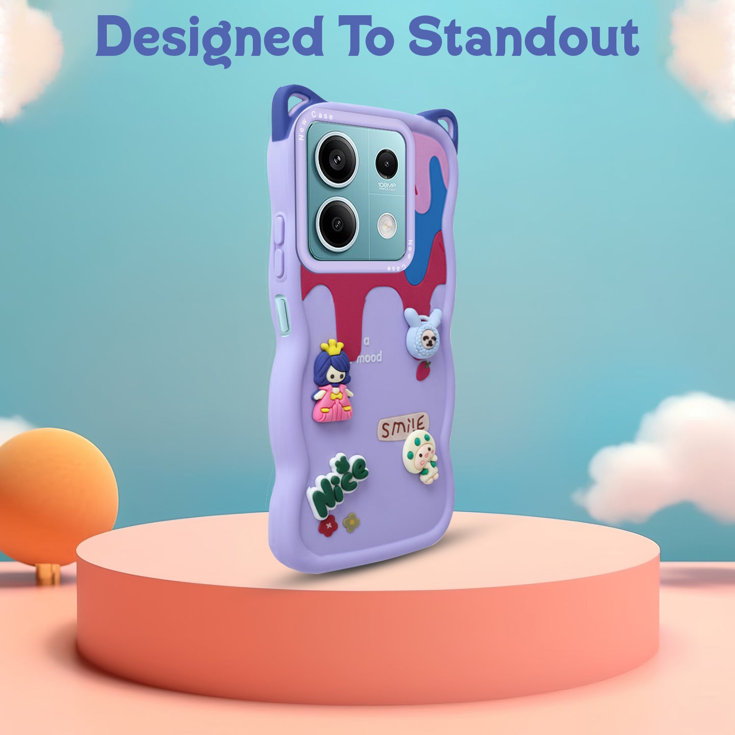 For Xiaomi Redmi Note 13 5G Back Case Cover Strap (3D embossed Figures | Strap Holder | 360* Soft Cushion with Camera Bump)