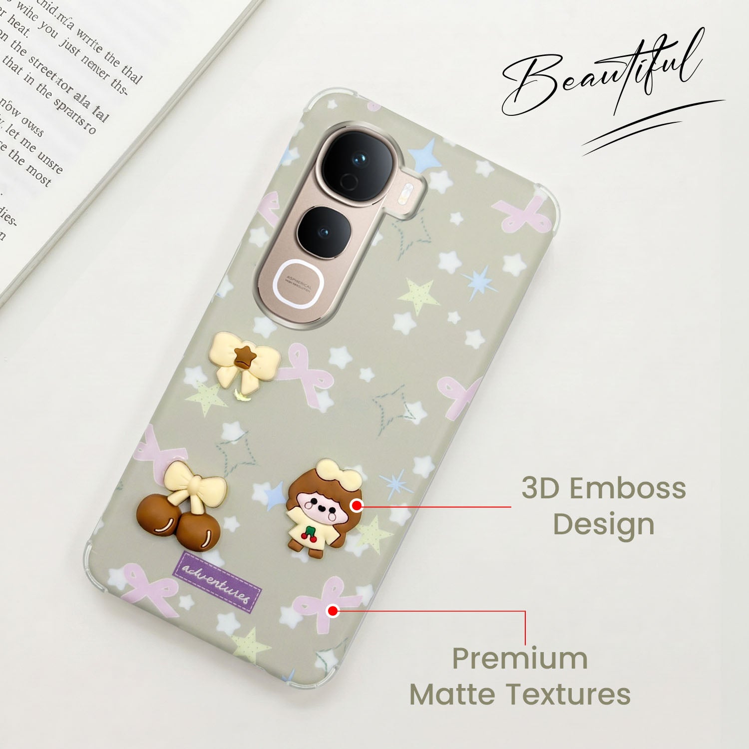 For Vivo Y400 Pro Back Cover Case (3D Cute Cartoons | Hard Back Side Soft | Matte Premium Finish | HD Printing)