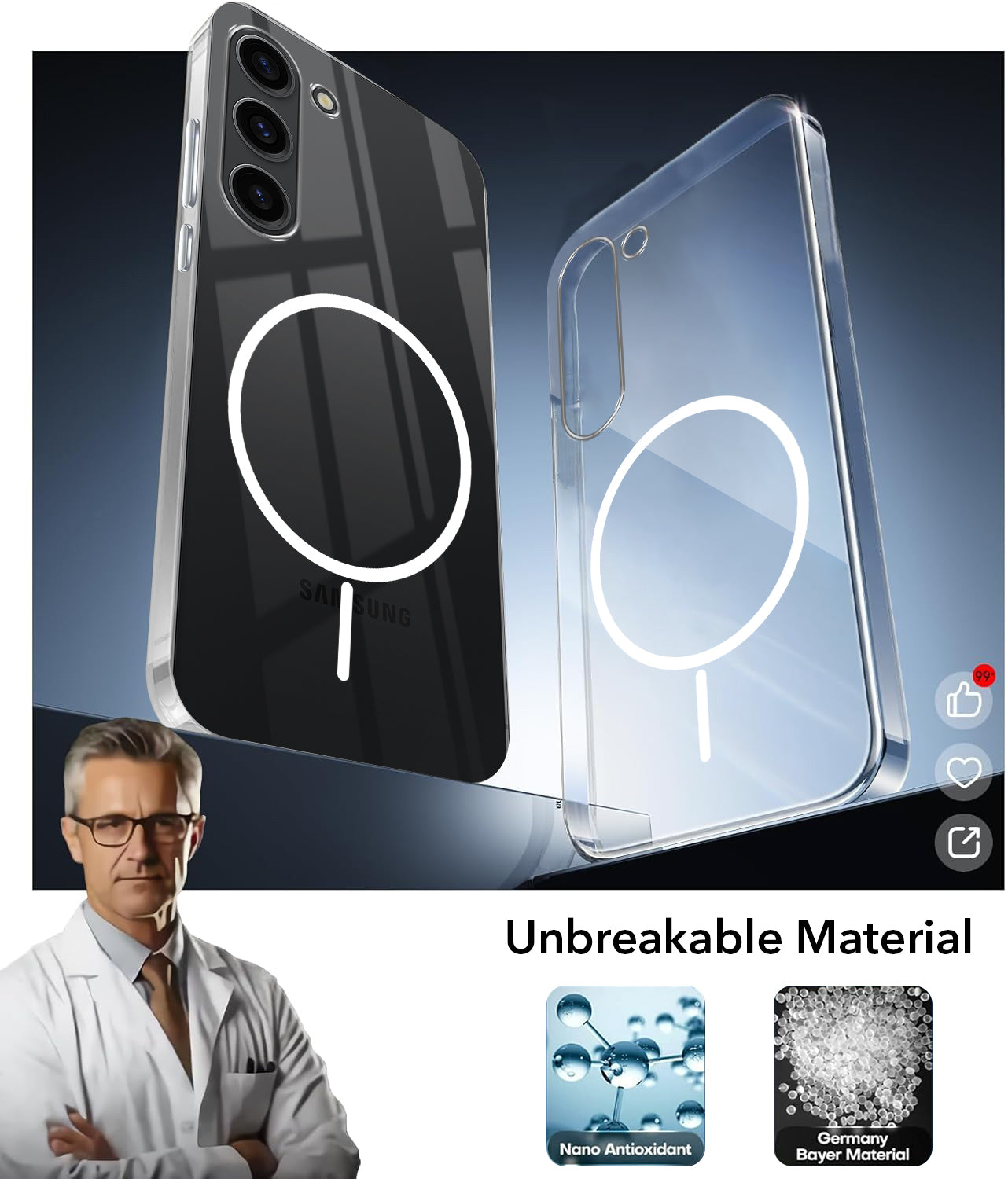 For Samsung Galaxy S23 5G Back Cover Case (Crystal Clear Case | MagSafe Wireless Charging Support | Hard Anti Yellow | Camera Protection Bump)