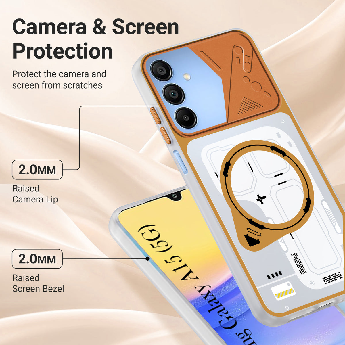 For Samsung Galaxy A15 5G Metallic Back Cover Case (Metallic Camera Protection & Buttons | Translucent Milky Shade | Hard Polycarbonate)