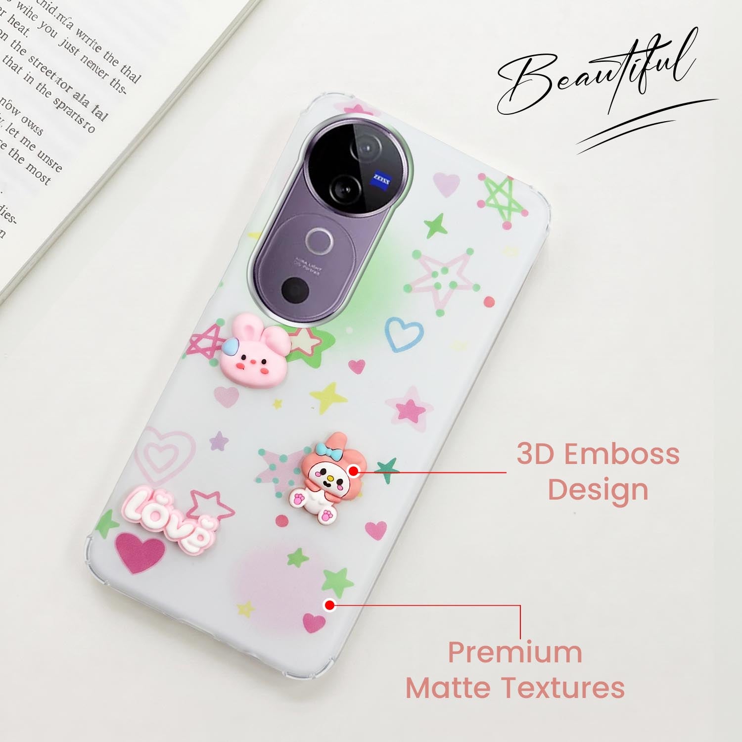 For Vivo V40 | Vivo V40 Pro 5G Back Cover Case (3D Cute Cartoons | Hard Back Side Soft | Matte Premium Finish | HD Printing)