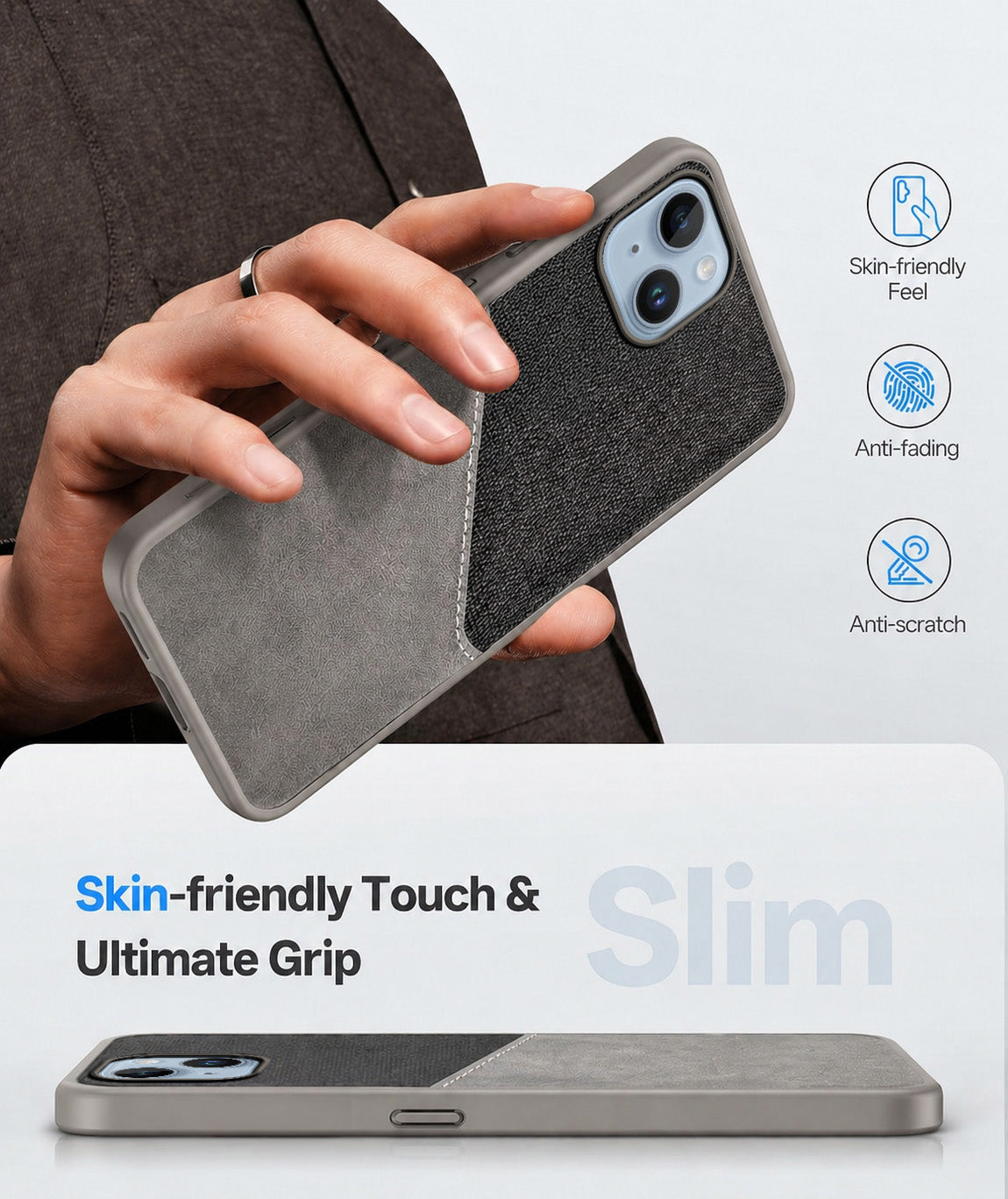 For Apple iPhone 14 Plus Back Cover Case (Dual PU Leather Stitch | Professional Minimalist | Soft and Flexible)