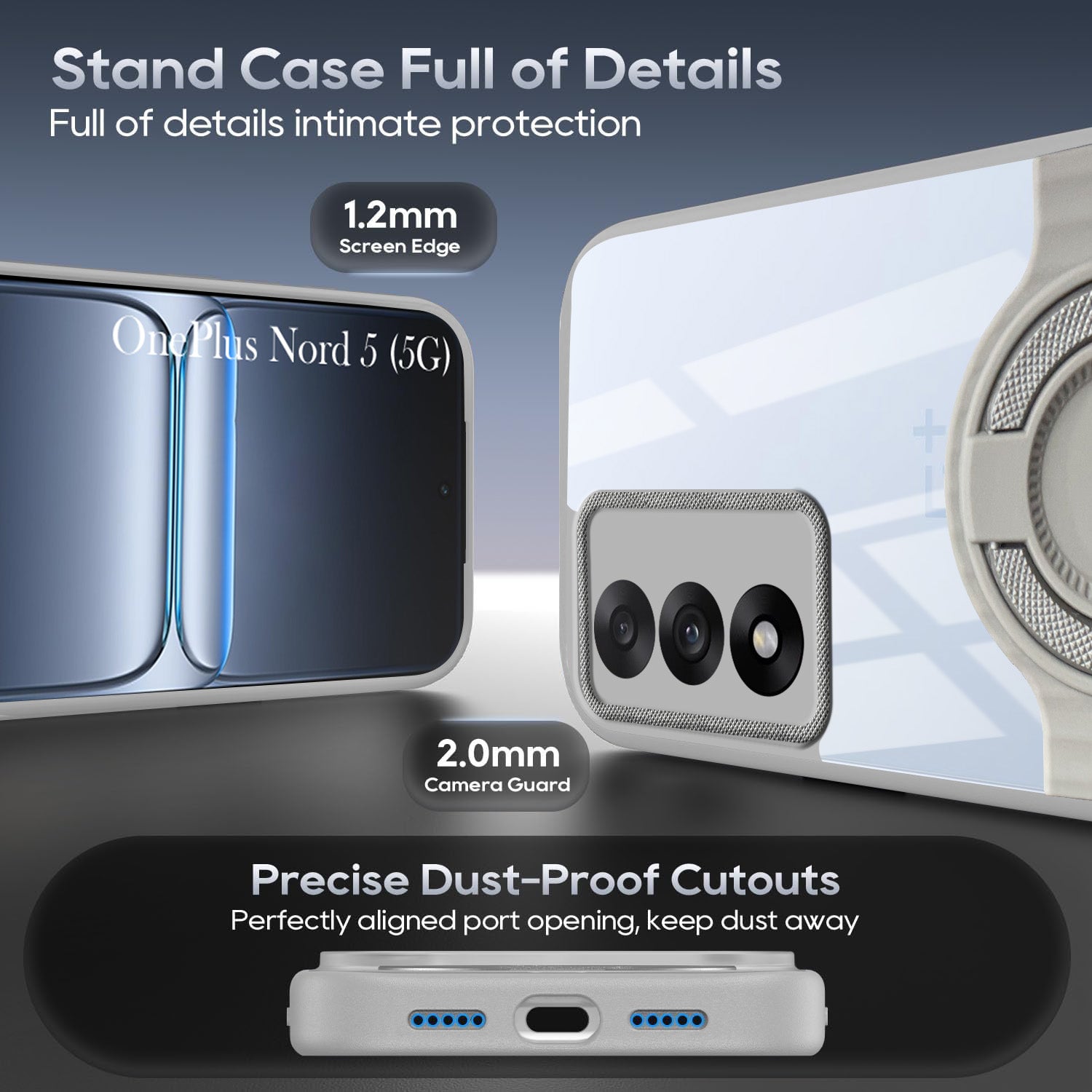 For Oneplus Nord 5 Back Cover Case with stand (Built-in Ring Holder Kickstand | Lifetime Anti Yellow | Camera Protection)
