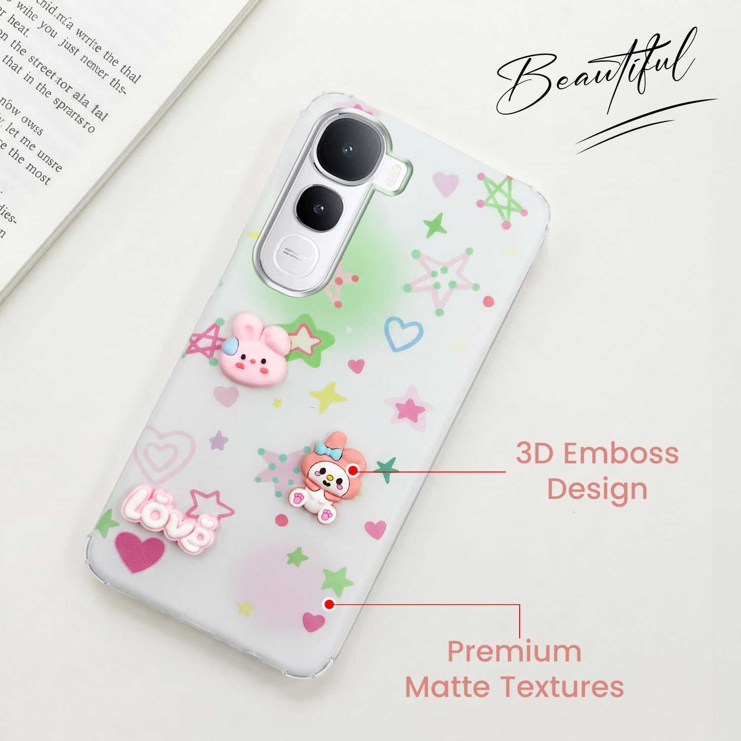 For Vivo Y400 Back Cover Case (3D Cute Cartoons | Hard Back Side Soft | Matte Premium Finish | HD Printing)