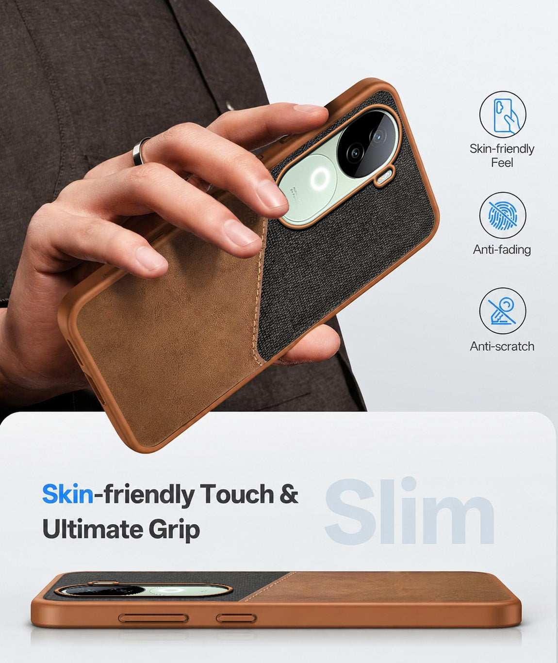 For Vivo iQOO Z9s Back Cover Case (Dual PU Leather Stitch | Professional Minimalist | Soft and Flexible)