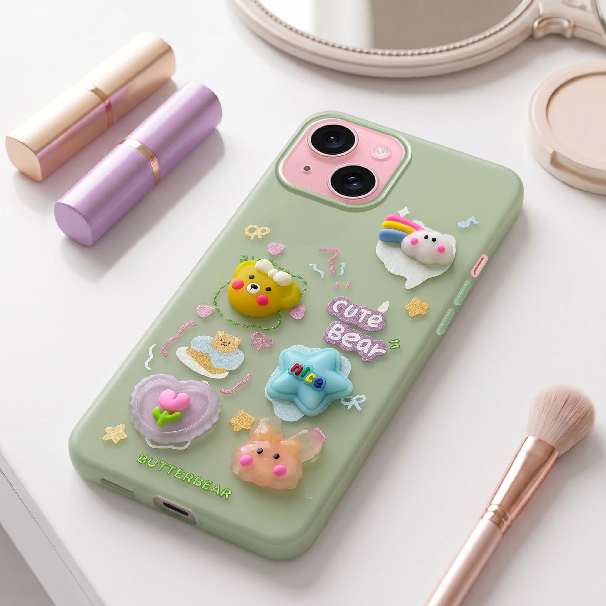 For Apple iPhone 15 Back Cover Case (3D Cute Cartoons | Hard Back Side Soft | Matte Premium Finish | HD Printing)