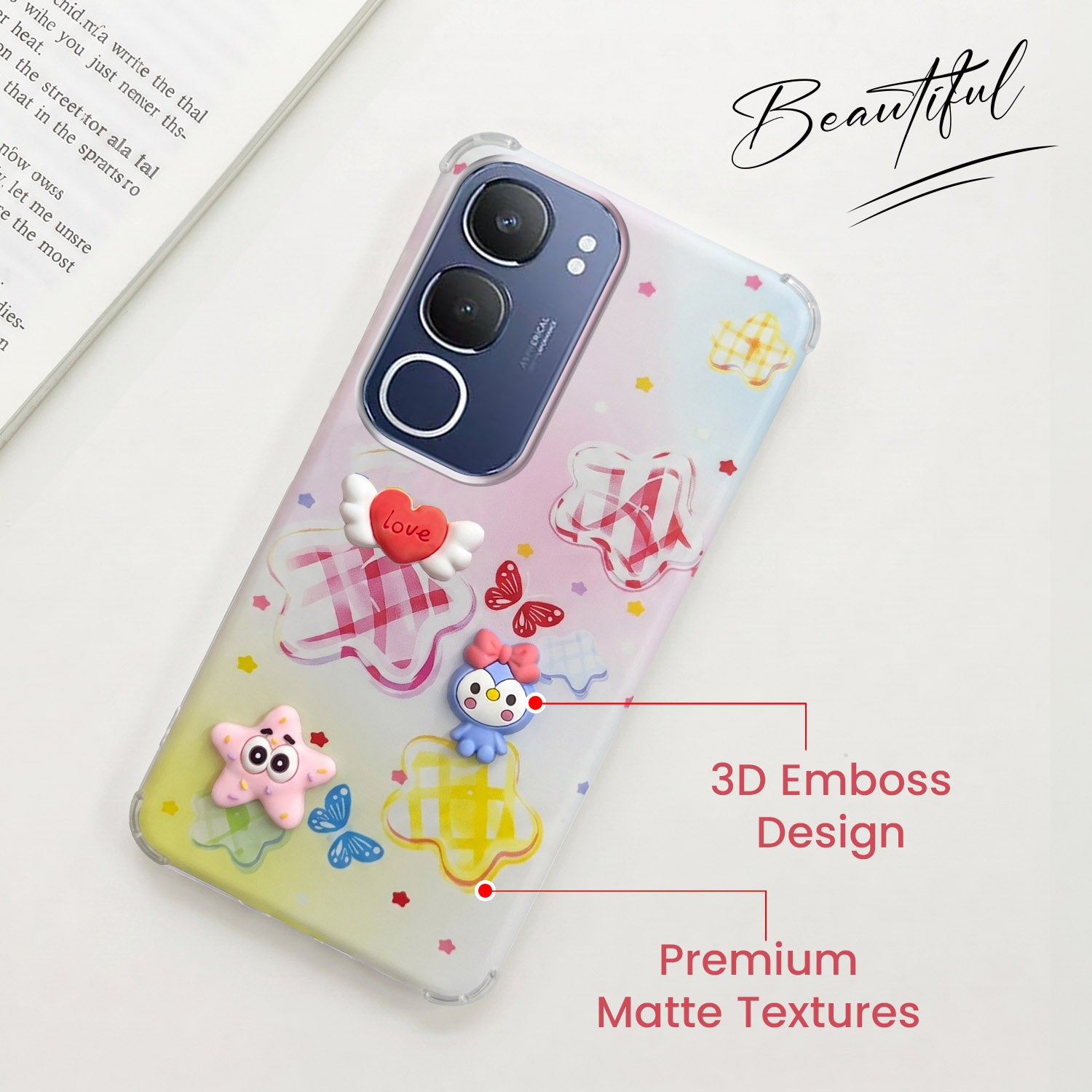 For Vivo Y29 Back Cover Case (3D Cute Cartoons | Hard Back Side Soft | Matte Premium Finish | HD Printing)