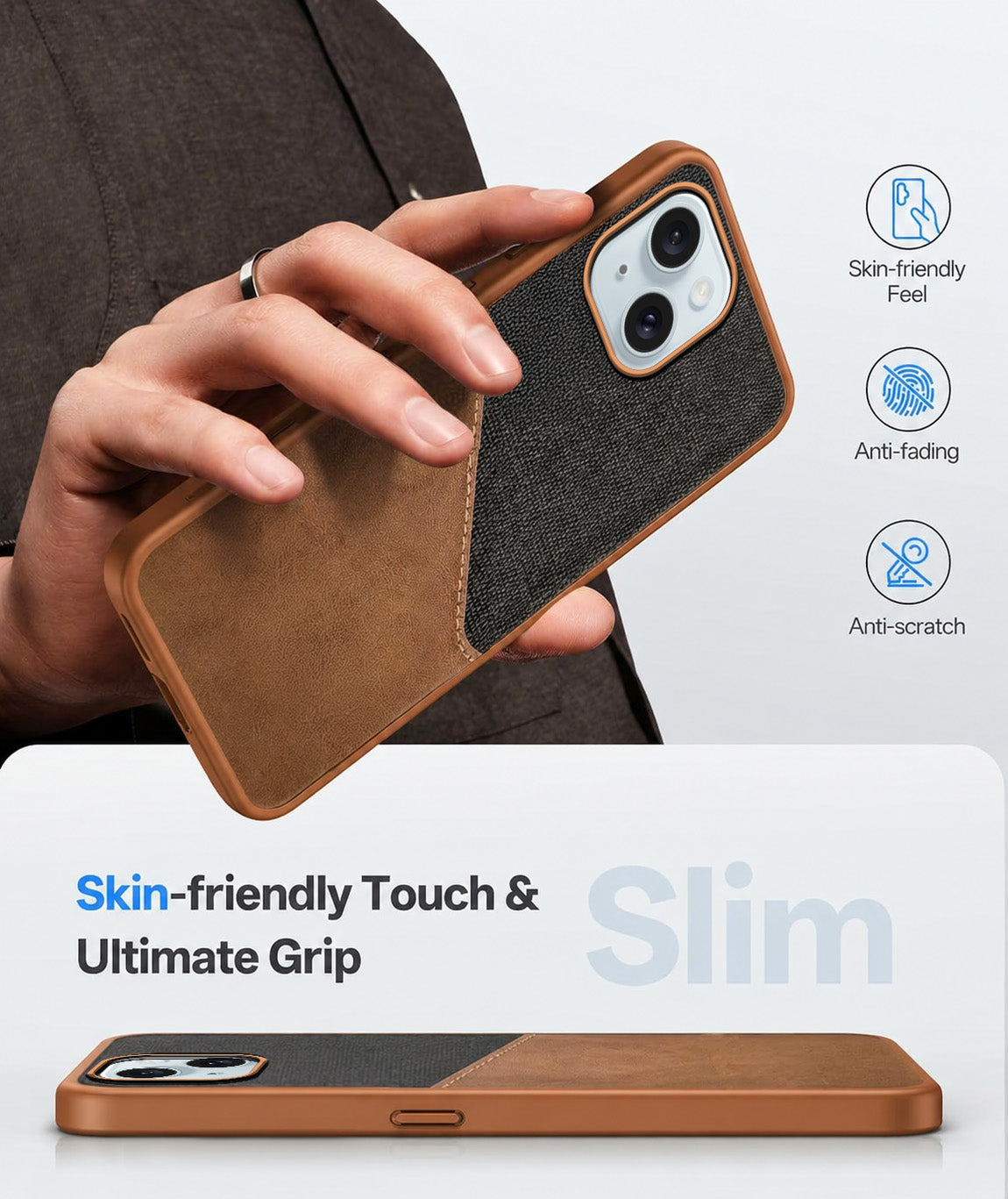 For Apple iPhone 15 Plus Back Cover Case (Dual PU Leather Stitch | Professional Minimalist | Soft and Flexible)
